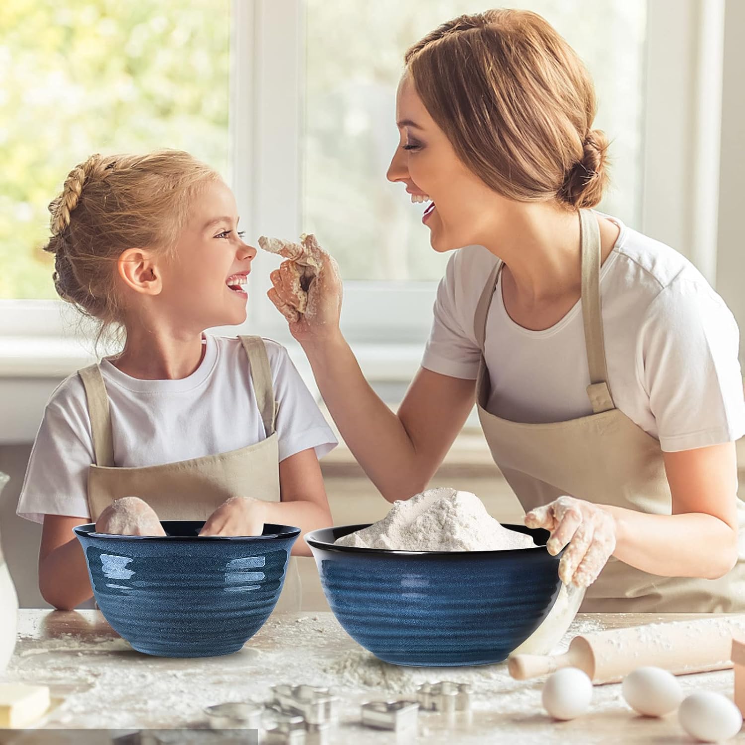 Hasense Juego de tazones para mezclar, cuencos de cerámica para cocina, cuencos anidables para almacenamiento de ahorro de espacio, juego de