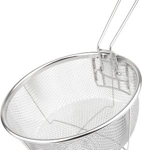 GYOTUU Cesta de acero inoxidable para freír, cesta redonda de malla de alambre para freír chips franceses, cesta multifuncional plegable con asas GYOTUU Cesta de acero inoxidable para freír, cesta redonda de malla de alambre para freír chips franceses, cesta multifuncional plegable con asas
