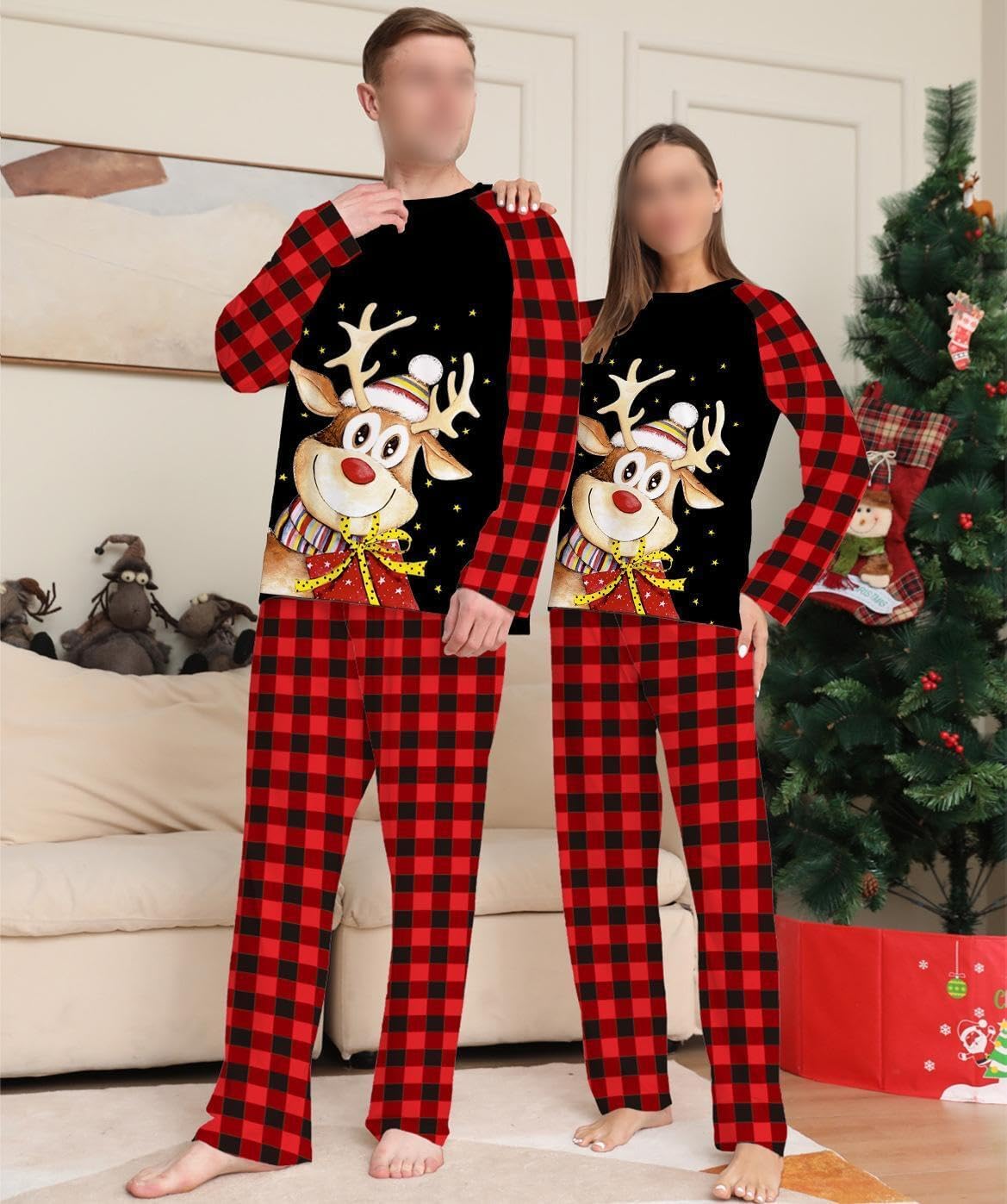 Pijamas de Navidad a juego para la familia, conjuntos de pijamas de alce, Papá Noel, árbol de Navidad, lindo y divertido juego de pijamas de