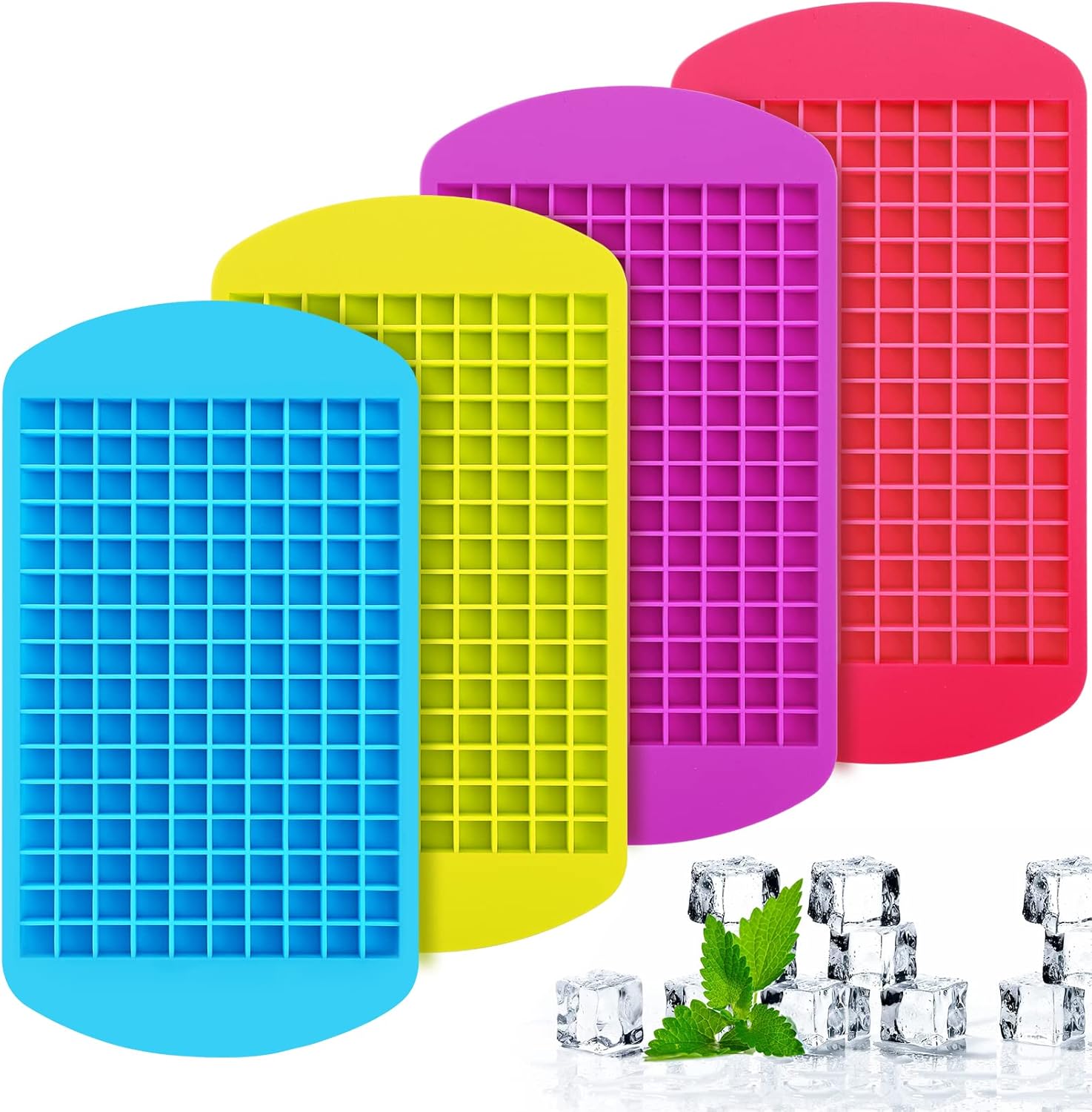 Paquete de 4 mini bandejas para cubitos de hielo, 640 moldes de silicona pequeños para cubitos de hielo, mini bandeja de hielo flexible de fácil