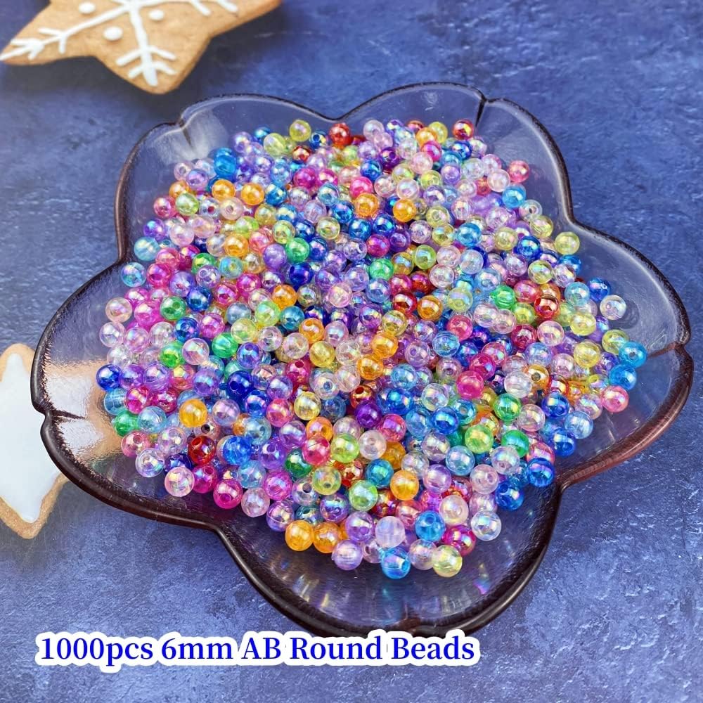 1000 cuentas redondas acrílicas de colores AB de 0.236 pulgadas, cuentas espaciadoras redondas para aretes, pulseras, collares, llaveros, joyería,