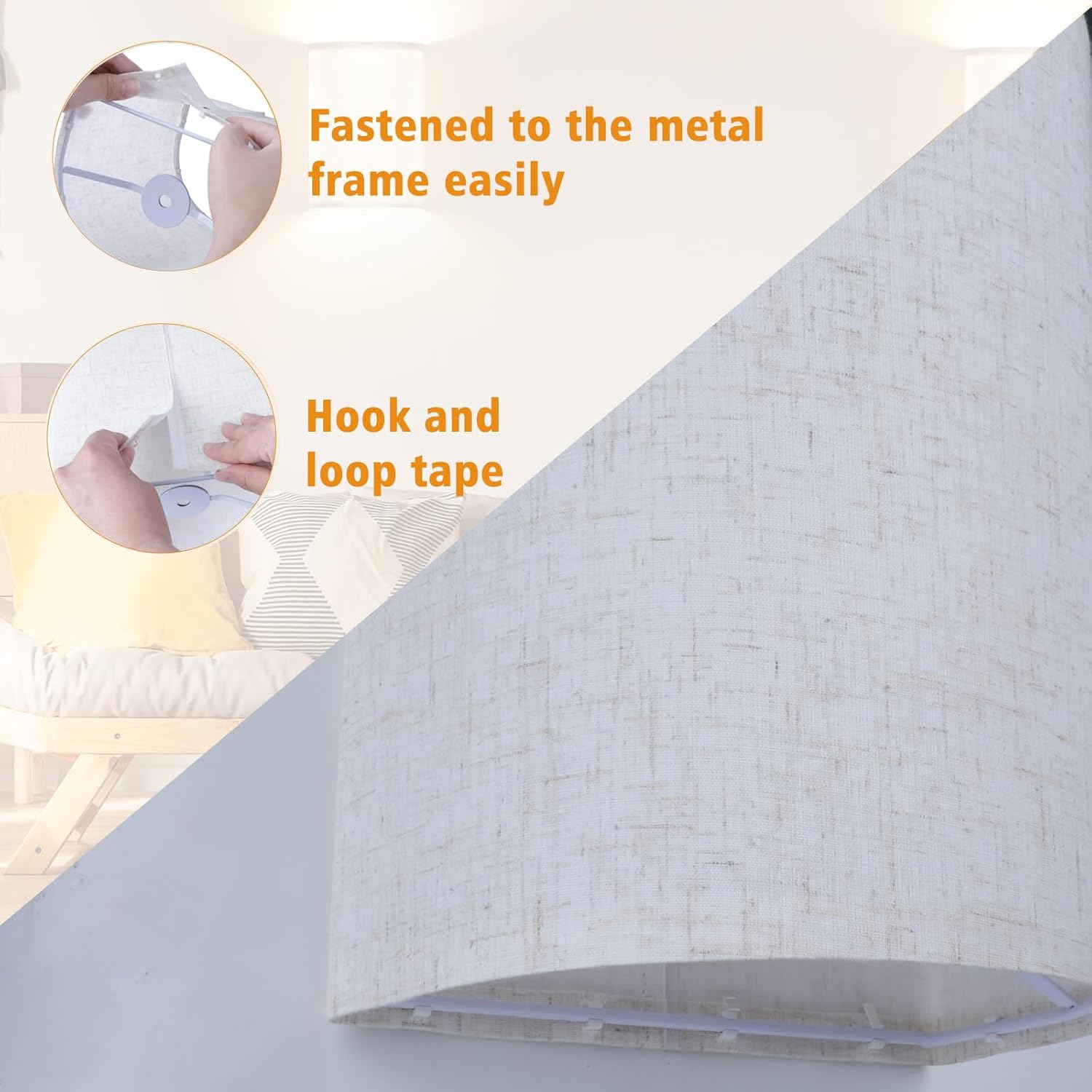 LABOREDUCER Juego de 2 lámparas de pared para dormitorio, con pantalla de tela, apliques LED de granja, iluminación de pared cableada, luces de