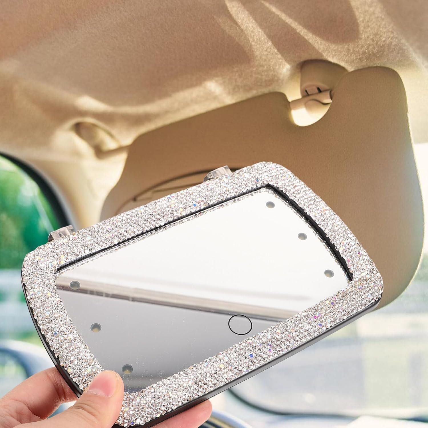 FAVOMOTO Espejo de visera solar para automóvil, espejo de tocador, clip en la vista trasera, sombra de sol, espejo de maquillaje cosmético de viaje,
