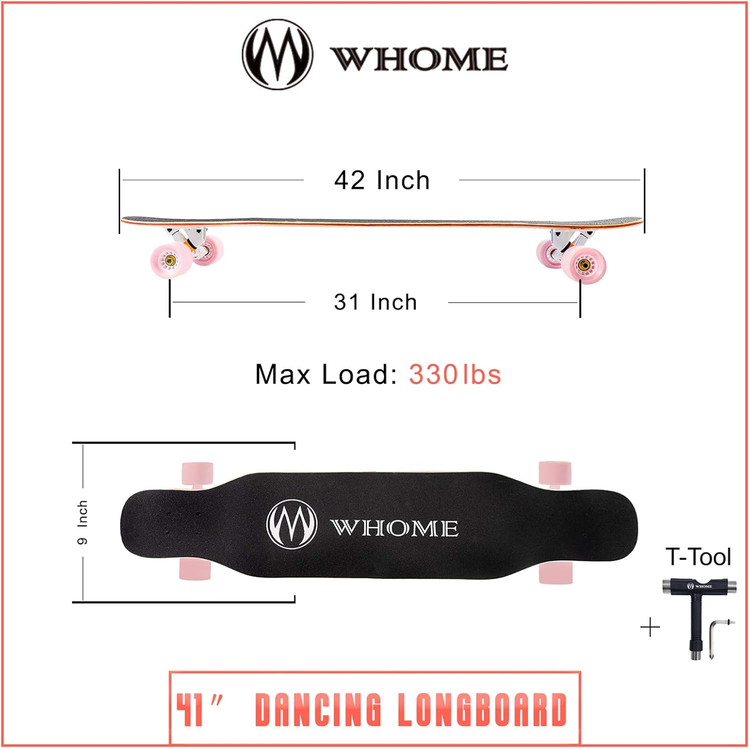 Longboard – Tablas largas de 42 pulgadas para adultosadolescentesniñasprincipiantes  Pro Freestyle Dancing Longboards Skateboard con T-Tool