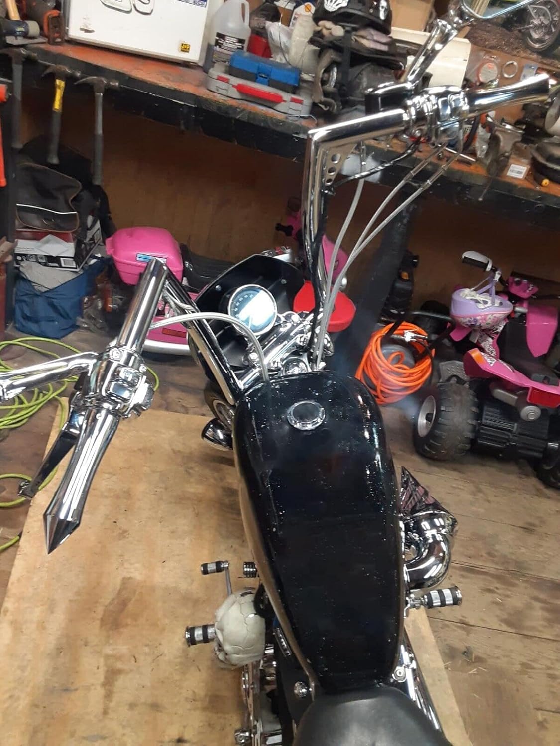WeiSen Manillar de barra cromada Ape Monkey de 14 pulgadas, barras de mango de 1-14 pulgadas compatibles con modelos Harley Dyna Softail Sportster