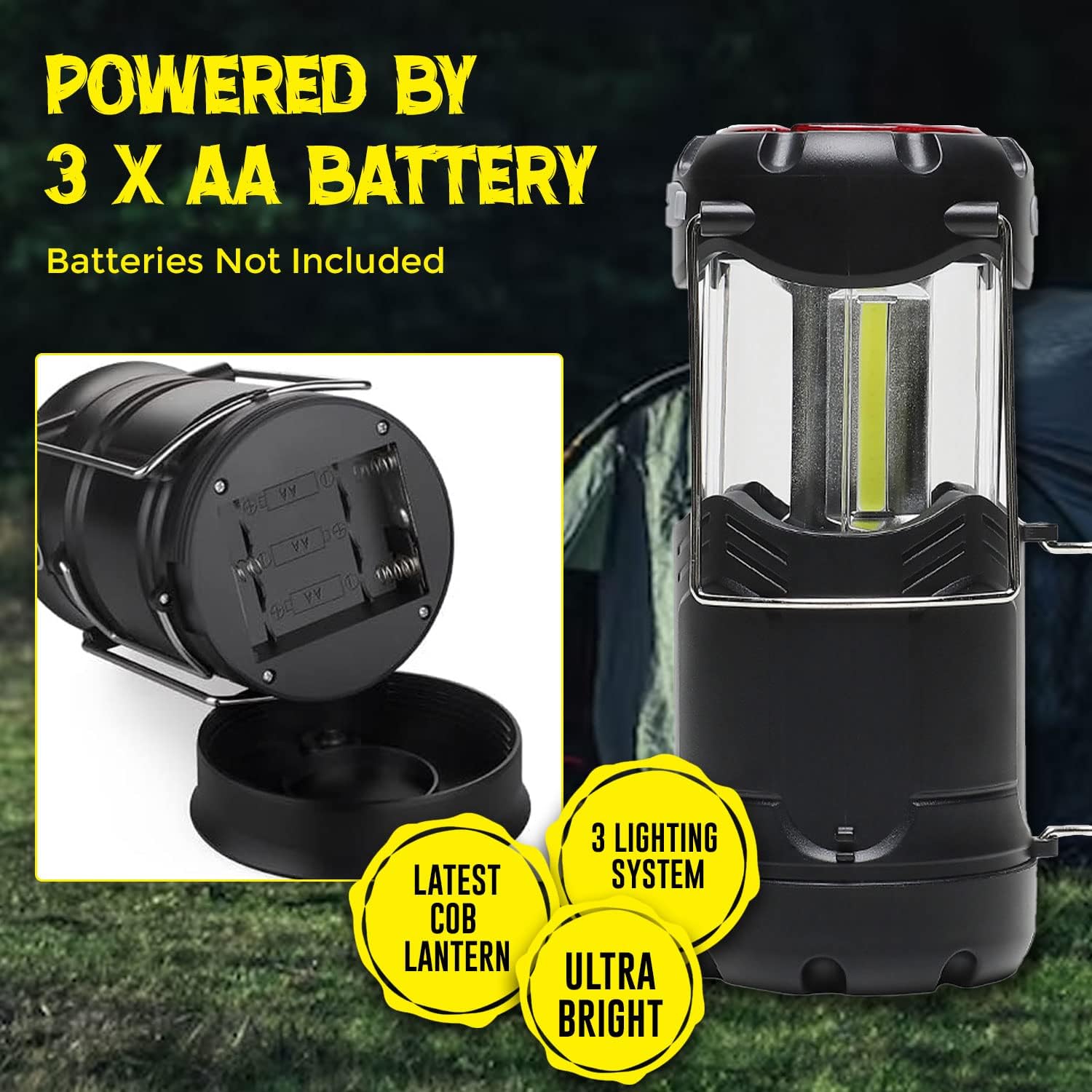 Linterna de camping a pilas  Lámpara colgante COB portátil  Linterna plegable impermeable para luces de tienda, cortes de energía, emergencia de