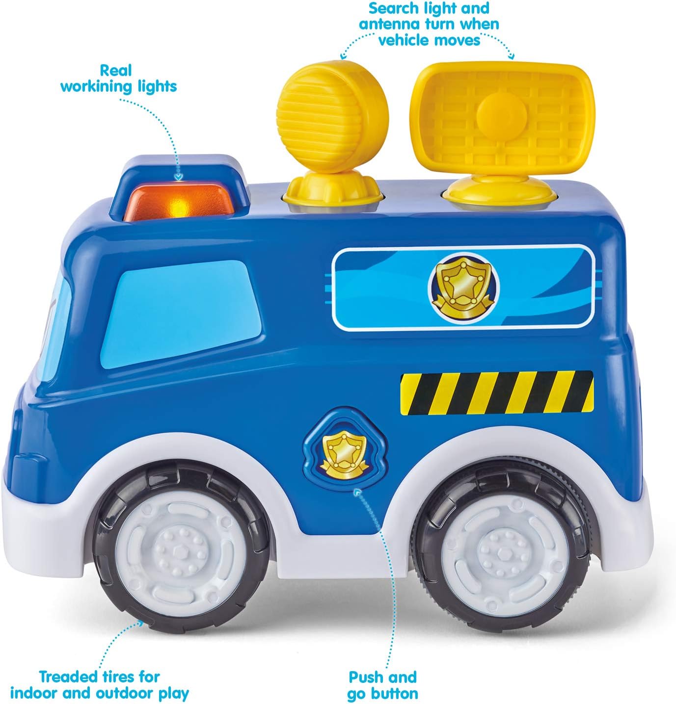 Kidoozie Talk & Roll – Furgoneta de policía RC, vehículo de juguete a control remoto con luces y sonidos para niños pequeños de 2 años en adelante