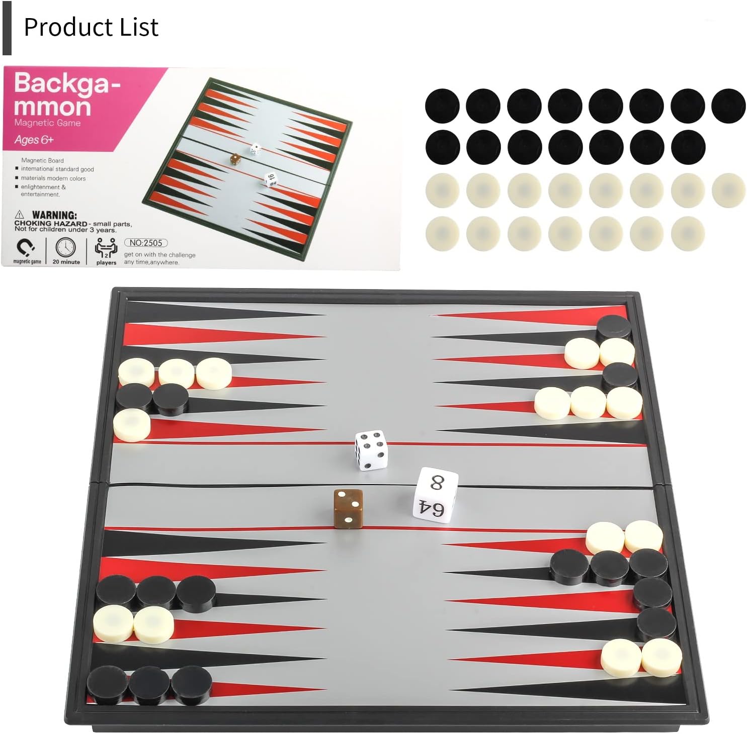 Andux Juego de mesa portátil de backgammon magnético plegable CXSLQ-01 (M)