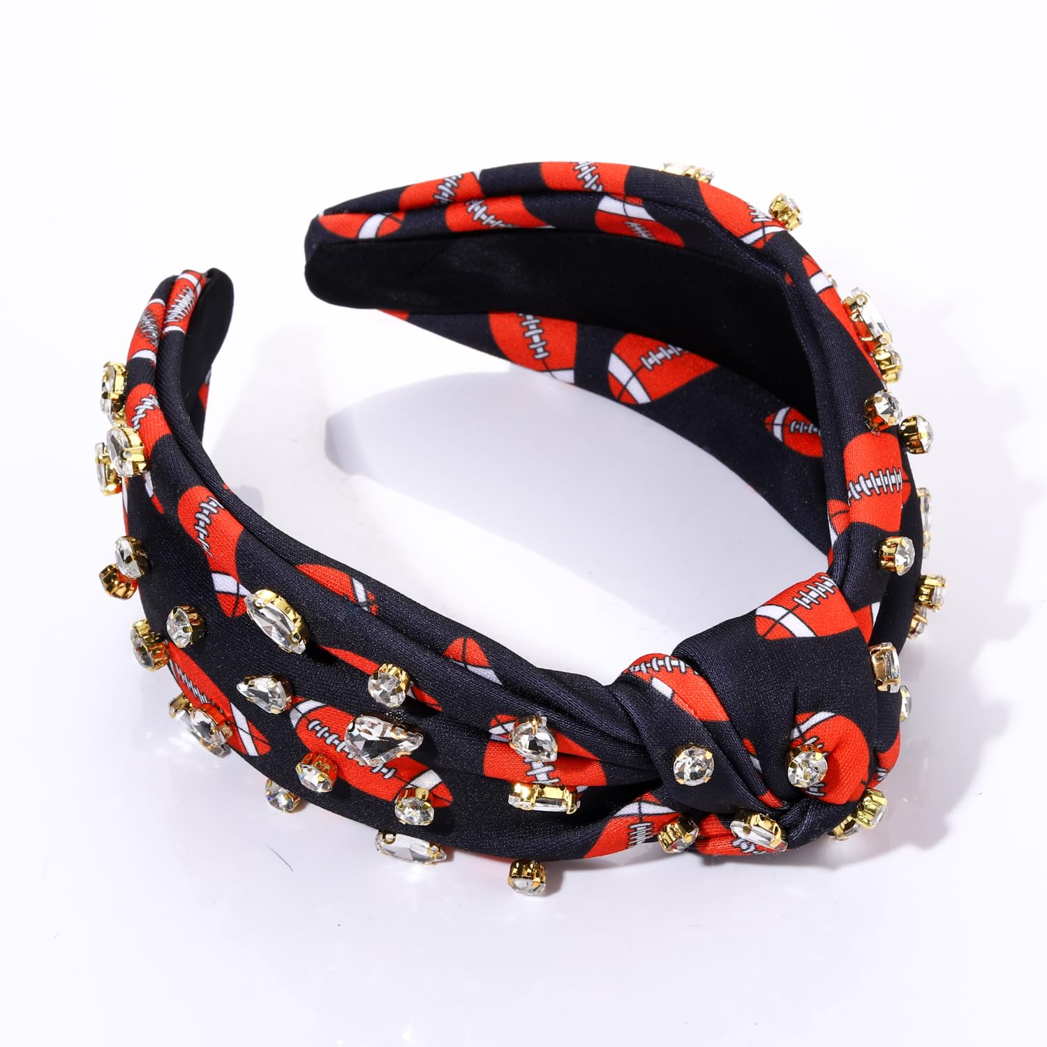 mokkia Diadema de fútbol para mujer, accesorios de fútbol para mamá, diadema anudada con diamantes de imitación, diadema con nudo superior ancho