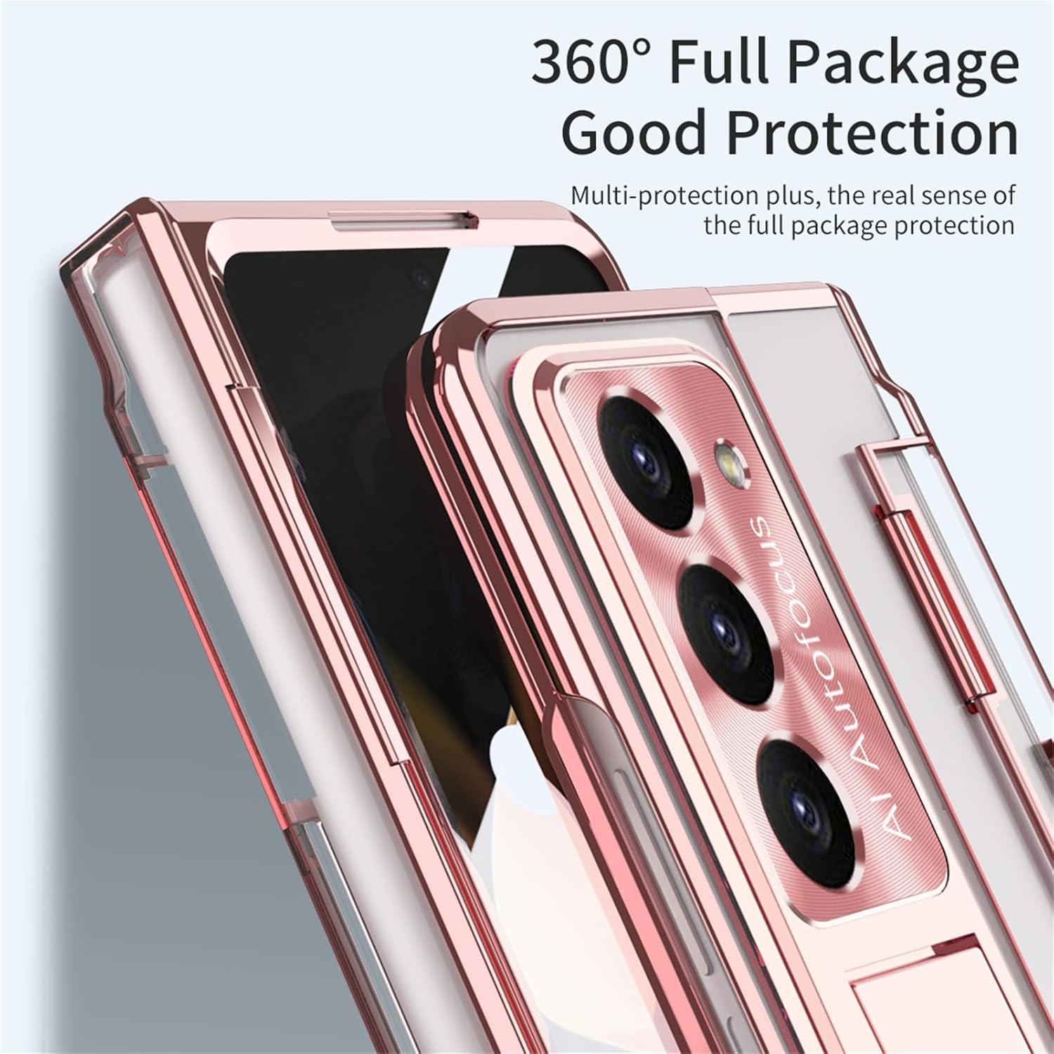 Funda para Samsung Galaxy Z Fold 5 2023, carcasa de una pieza con protección de bisagra transparente Z Fold 5 con soporte, protector de pantalla