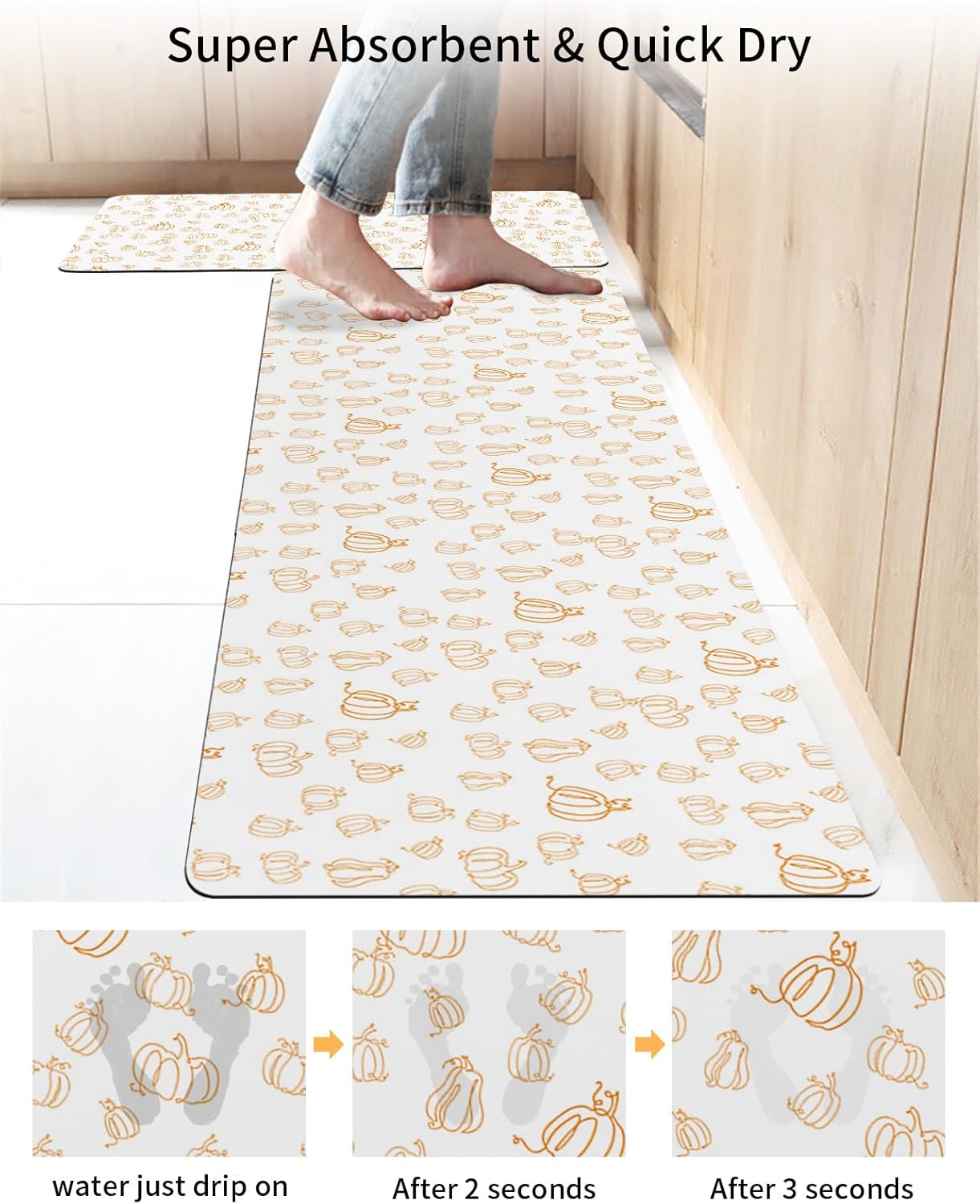 Tapete de baño de otoño para bañera, antideslizante, de secado rápido y absorbente, de tierra de diatomeas, tapete de cocina, calabaza, cosecha