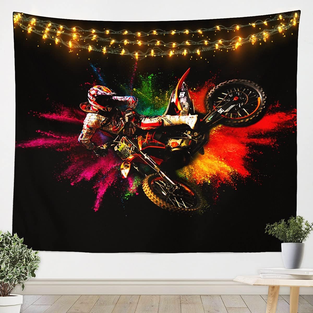 Erosebridal Tapiz de motocross mediano 59 x 59 pulgadas, estampado de motociclista, deportes extremos, para colgar en la pared, para niños,