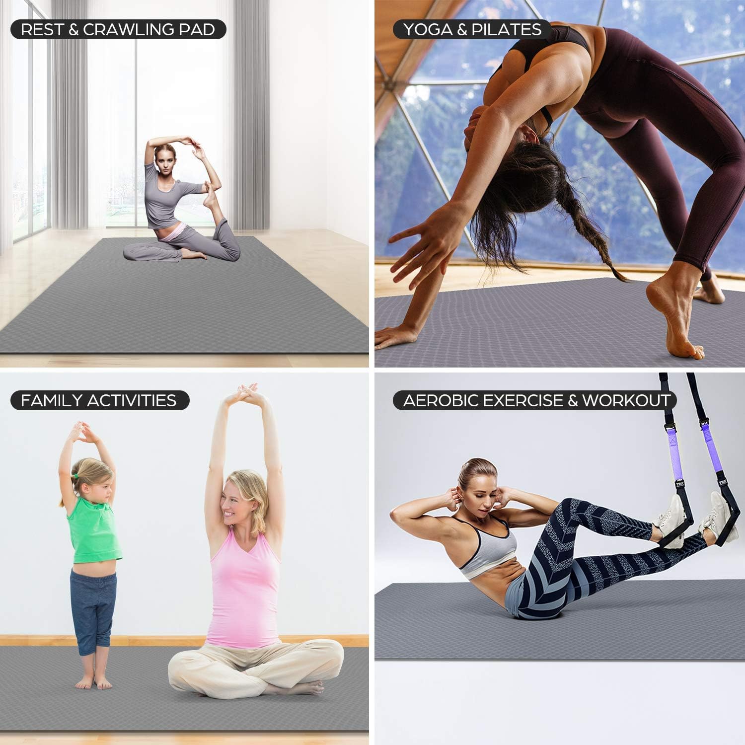 Odoland Esterilla de yoga grande para pilates, estiramiento, gimnasio en casa, extra gruesa antideslizante, alfombrilla de ejercicio extra ancha