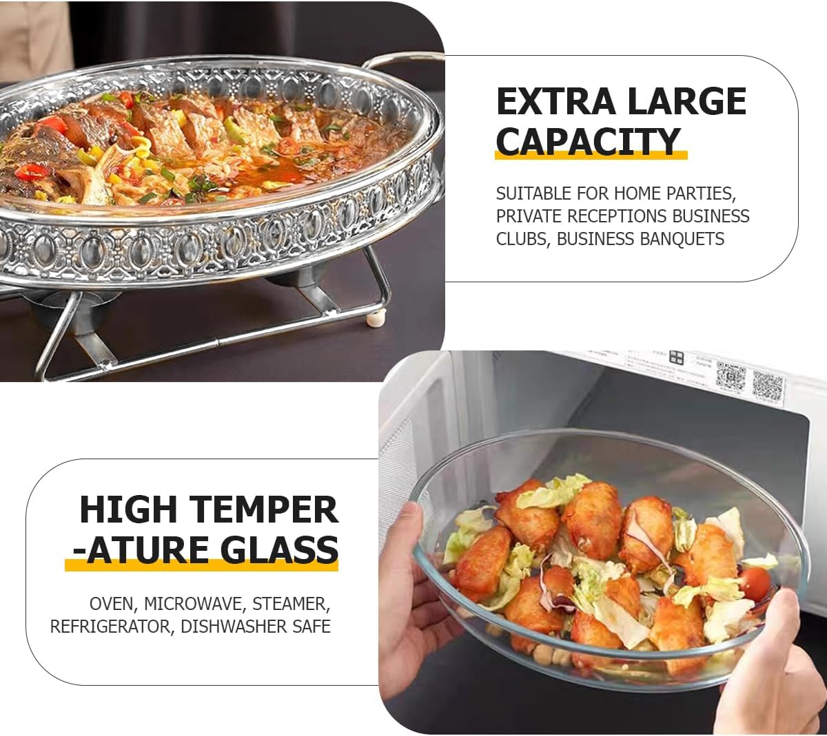 Juego de platos de acero inoxidable para bufé, bandeja ovalada para alimentos con tapa, servidores de buffet y calentadores de alimentos para