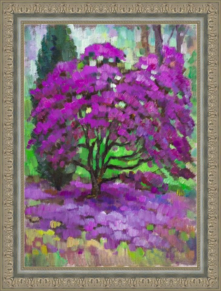 Rhododendron bush in the garden – The original one-of-a-kind Landscapes oil painting from Vera Bondare, 2022