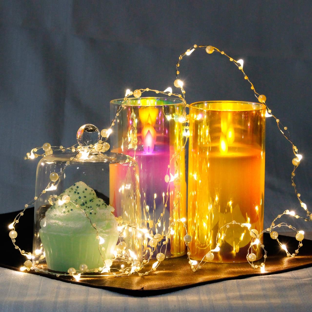 Impress Life Guirnalda de luces de perlas de océano, tejido hecho a mano, alambre de cobre de perlas sintéticas marfil, 10 pies con control remoto