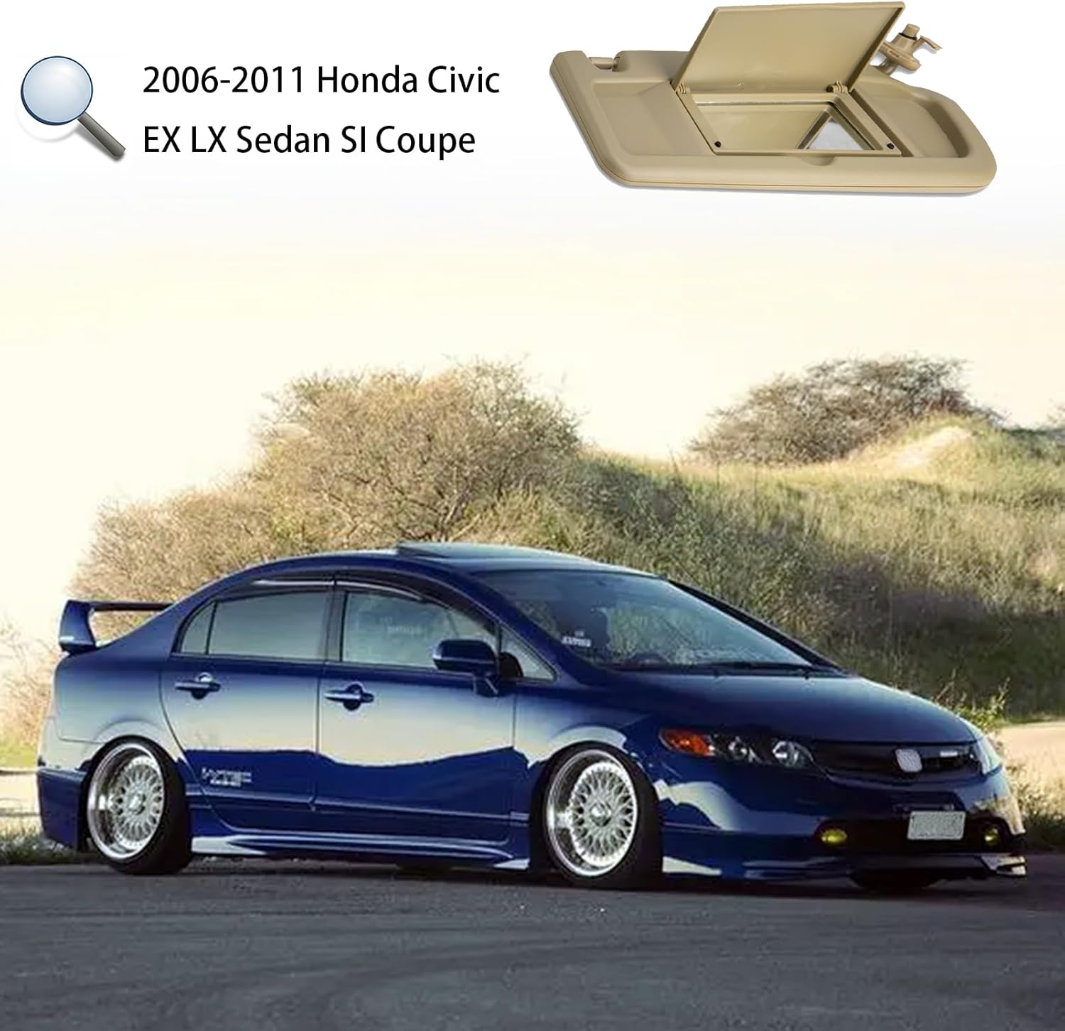 Visera solar del lado del pasajero derecho compatible con Honda Civic 2006-2011 EX LX Sedan SI Coupé reemplaza 83230-SNA-A01ZB (beige)