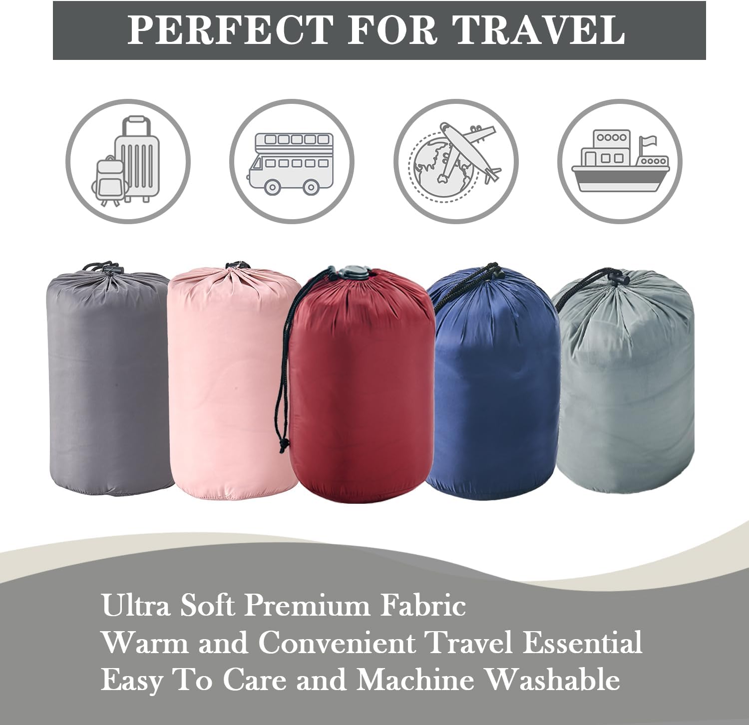 Commollis Juego de manta de viaje de lujo  Juego de manta de viaje y almohada  Almohada inflable portátil para el cuello de viaje y manta suave de