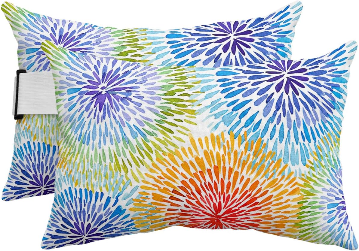 Funda de almohada bohemia colorida para la cabeza de la tumbona para exteriores, paquete de 2 fundas impermeables para reposacabezas lumbar, con
