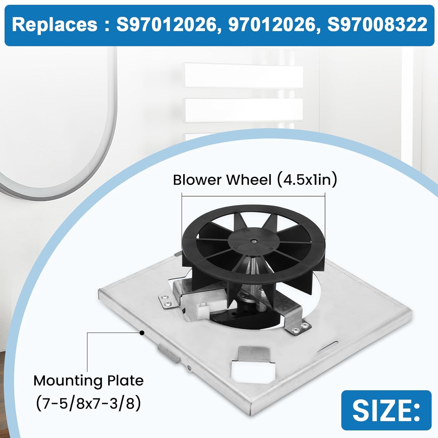 Ventilador S97012026 para Broan Nutone 50 cfm Modelos 688-G, 688-H, 688-J, 688-K, 663-G, 663-H, 663-J. 2.0 Sones, también se adapta a los modelos