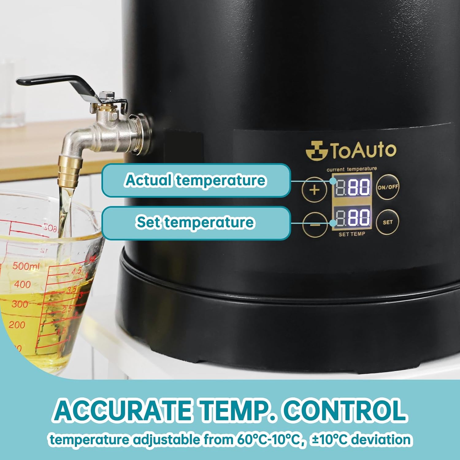 TOAUTO 10 cuartos de galón de cera digital para hacer velas, olla de fusión de cera eléctrica comercial con panel de control de temperatura preciso,