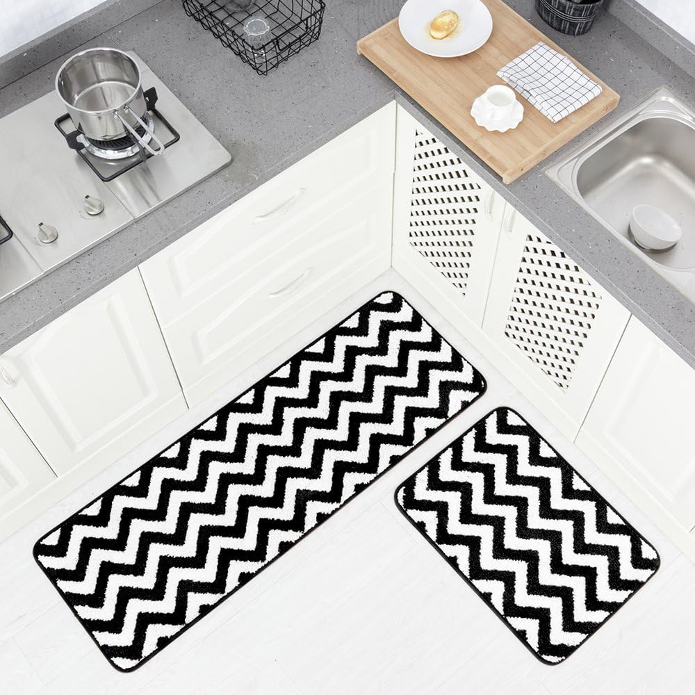 Carvapet – Juego de 2 alfombras de microfibra para cocina, antideslizantes, suaves, alfombra de baño