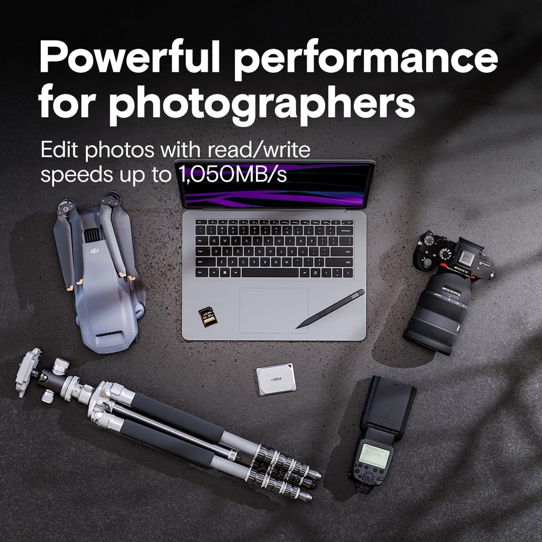 Crucial X9 Pro 4TB SSD portátil – 1050MBs de lecturaescritura, resistente al agua y al polvo, con Mylio Photos+ – USB 3.2 para PC y Mac