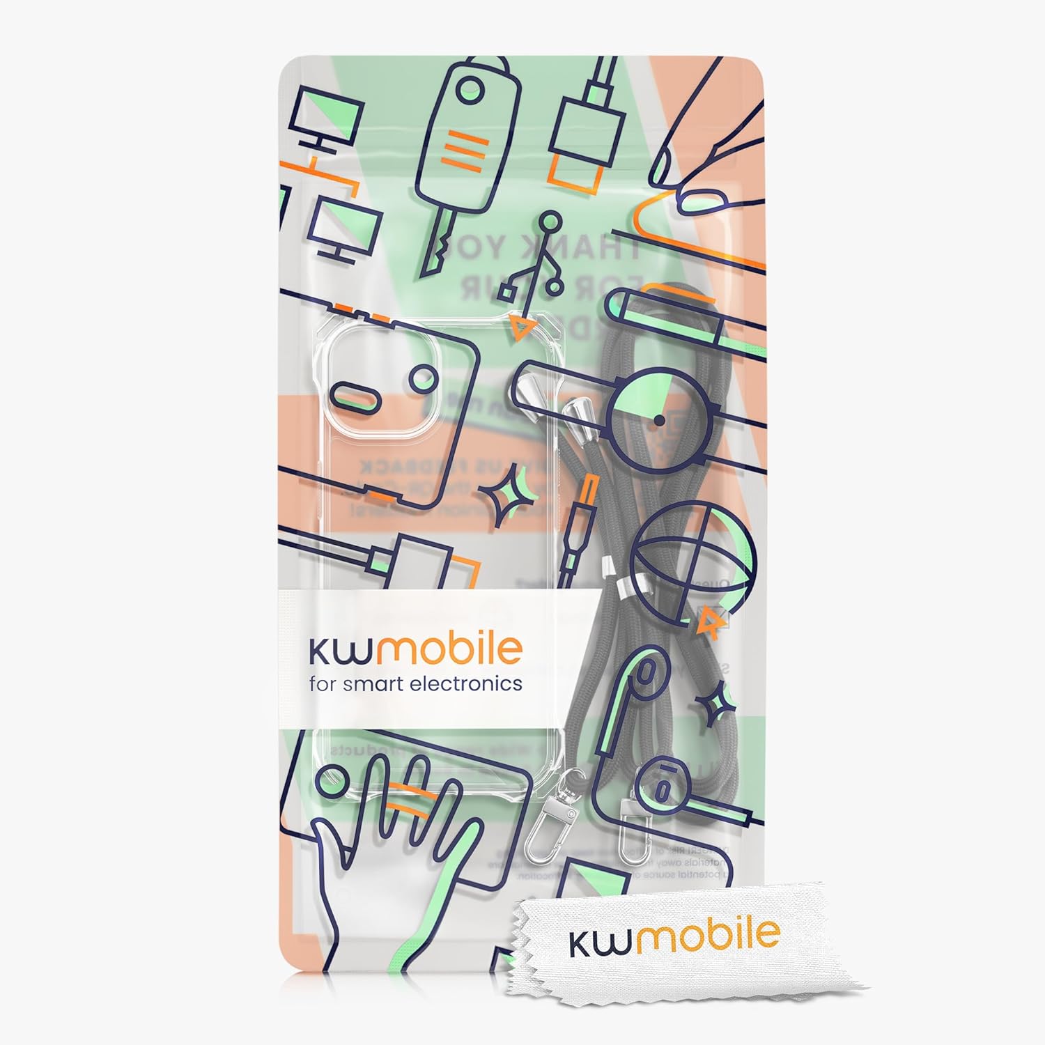 kwmobile Funda cruzada compatible con Apple iPhone 13  iPhone 14 – Funda de policarbonato  TPU con correa – transparentenegro