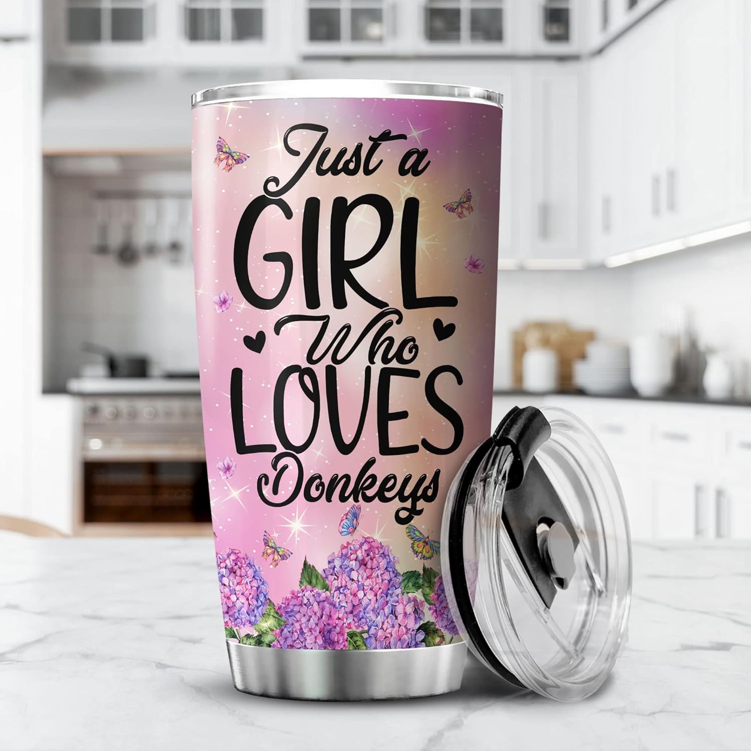 Vaso personalizado con texto en inglés Just A Girl Who Loves Donkeys (Just A Girl Who Loves Donkeys), bonito regalo con temática de animales de