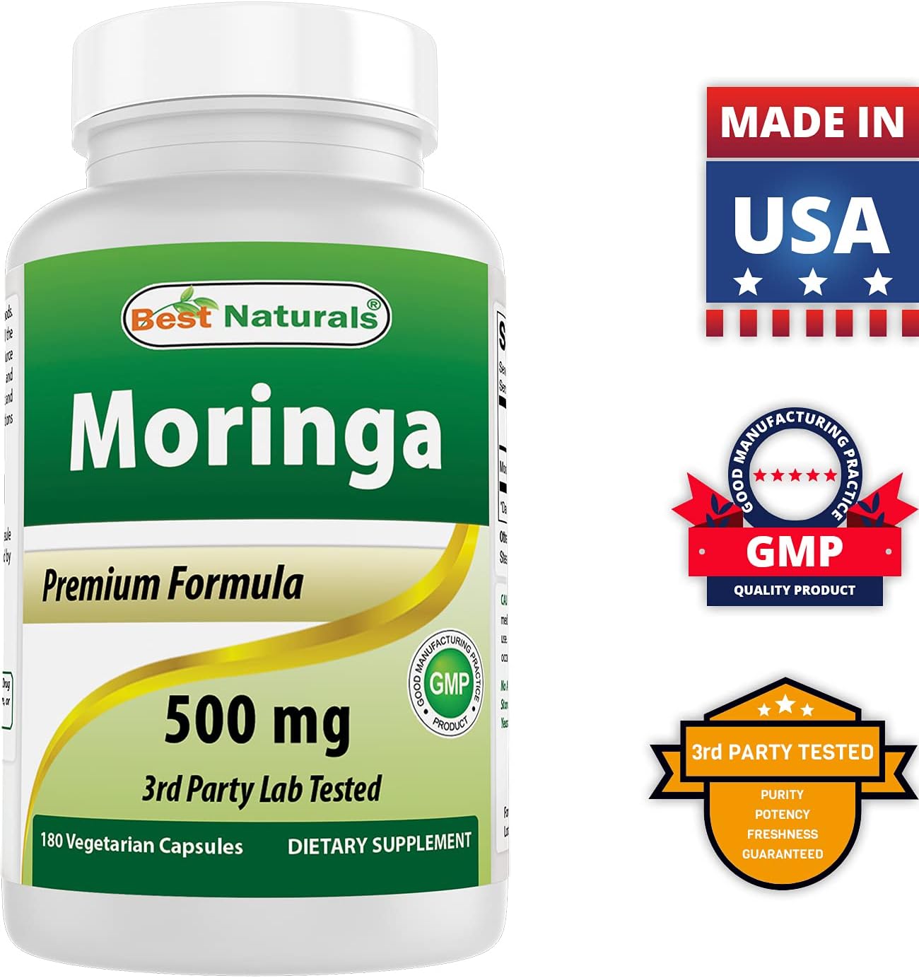 Best Naturals Moringa 500 mg 180 Cápsulas Vegetarianas