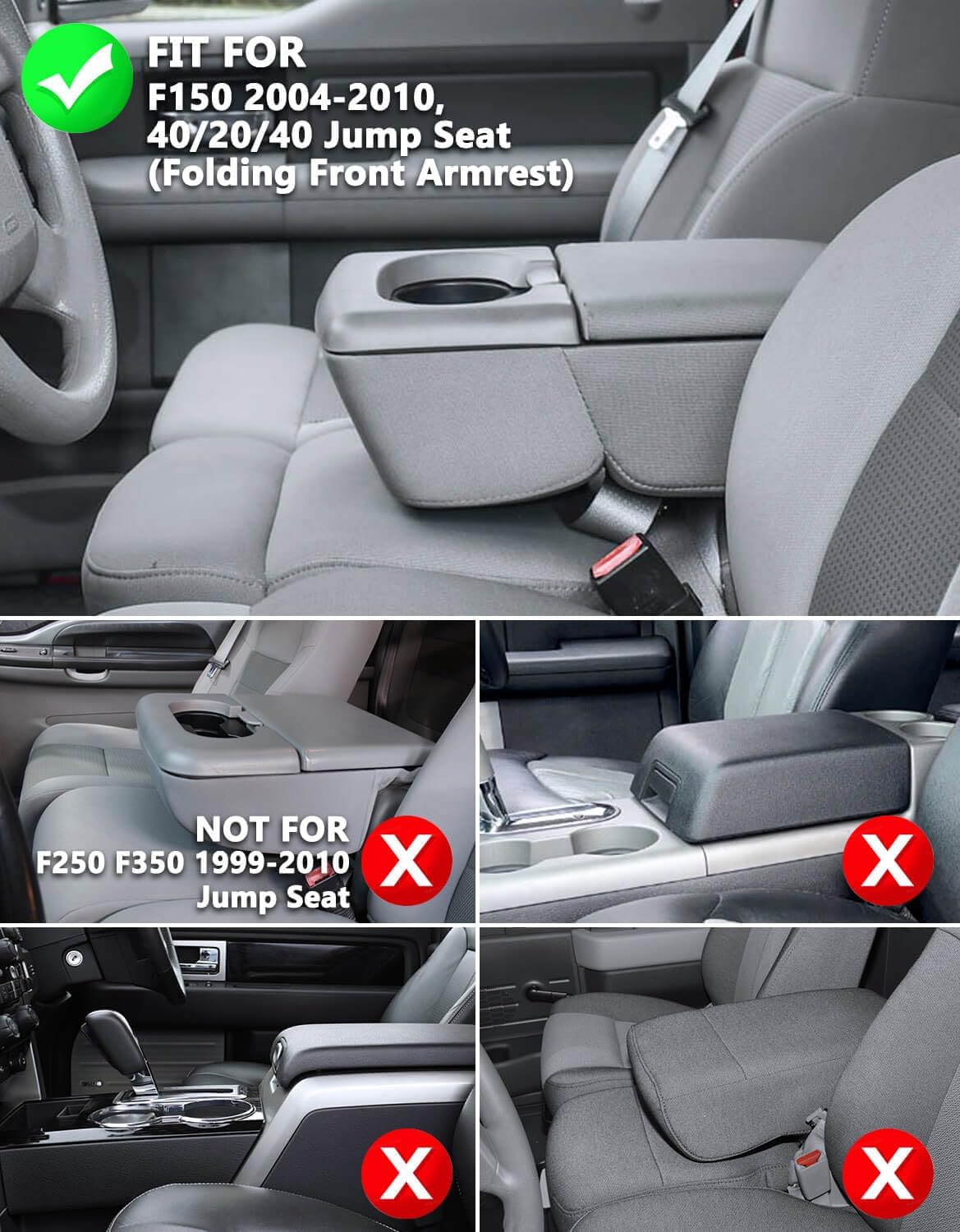 KBH Funda para consola central de automóvil para Ford F150 2004-2010 402040 asiento de salto dividido, cojín de consola, protector de apoyabrazos,