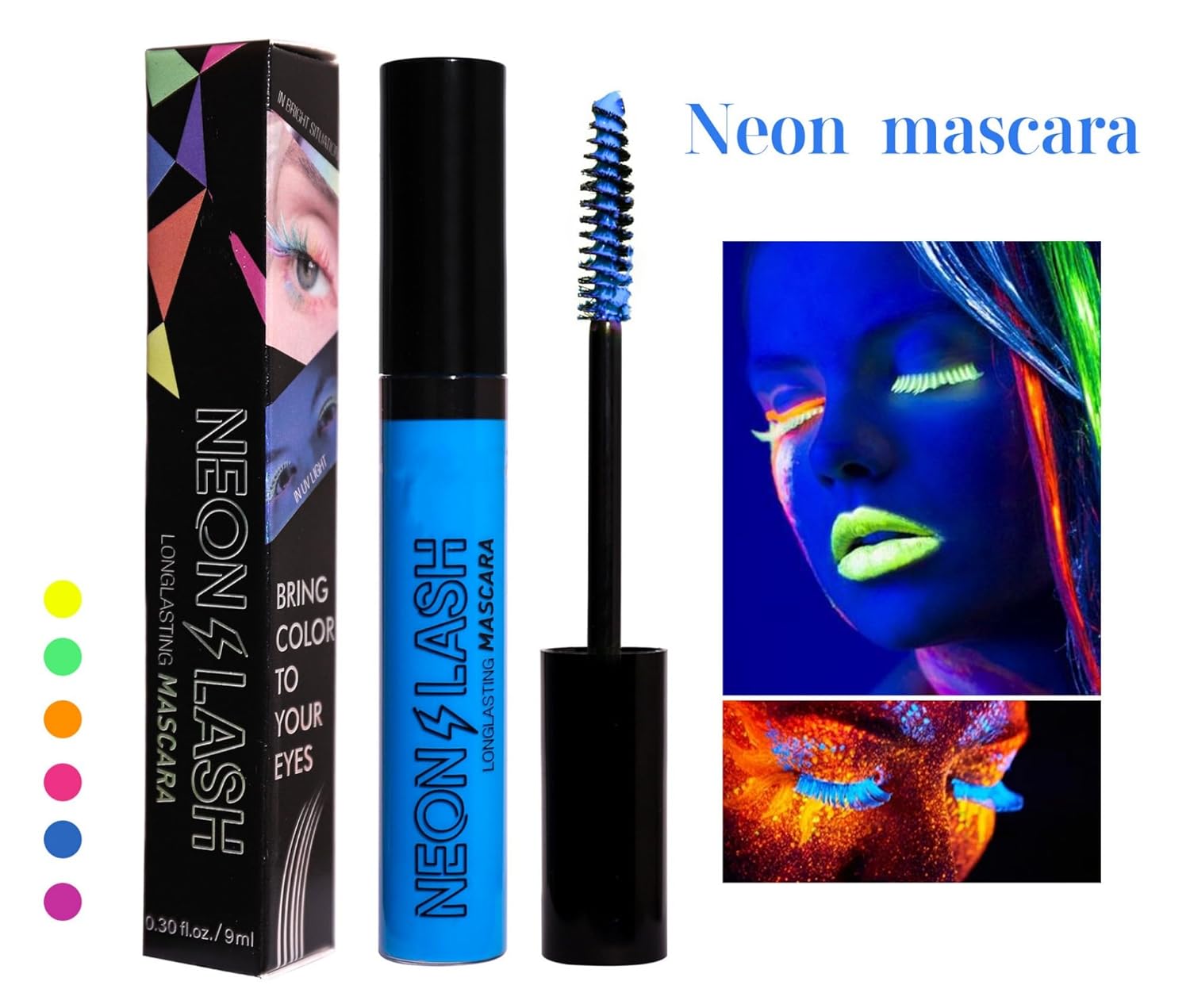 MAEPEOR Máscara de pestañas de neón de 6 colores, resistente al agua y a las manchas, para uso diario y Halloween Navidad (color 05)
