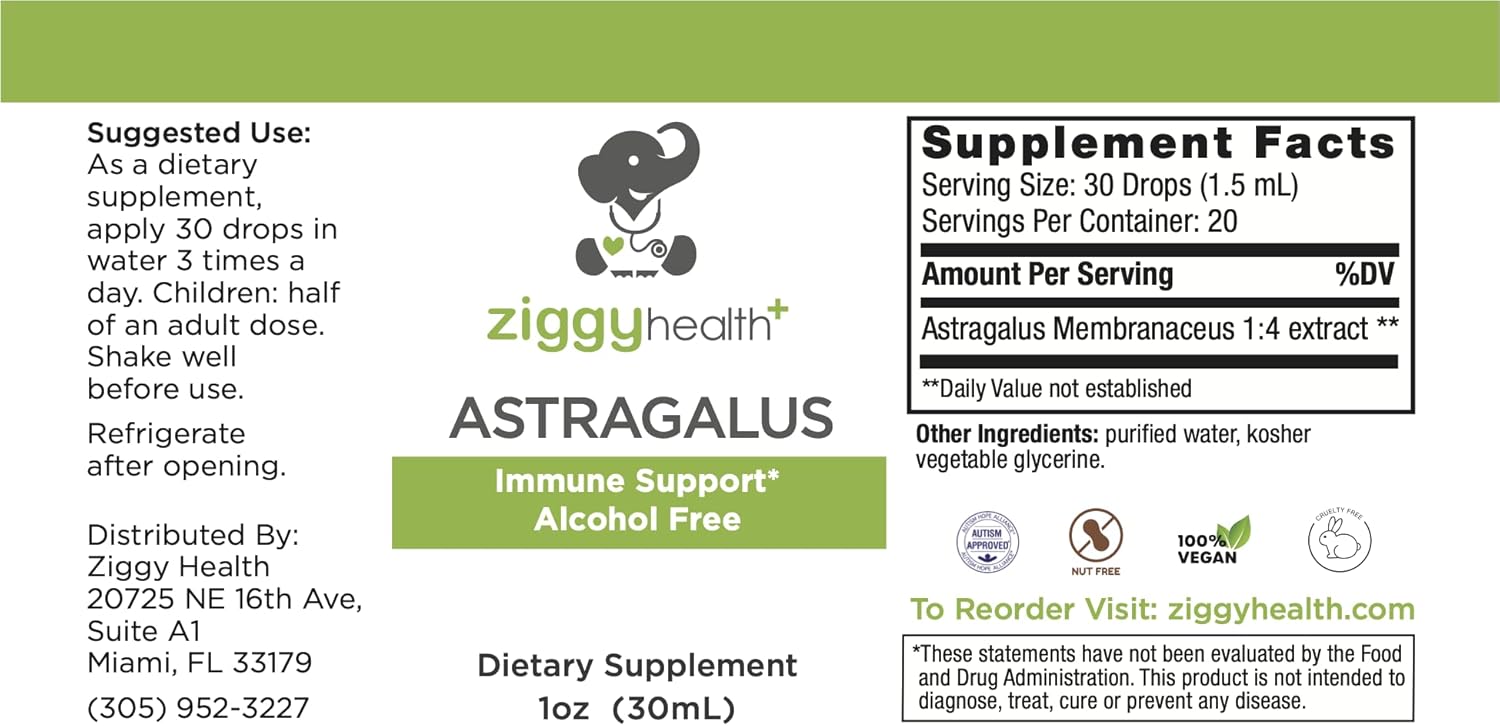 Ziggy Health – Gotas de tintura líquida con extracto de raíz de astrágalo, mezcla de hierbas, apoyo inmunológico, salud corporal, vegano, sin