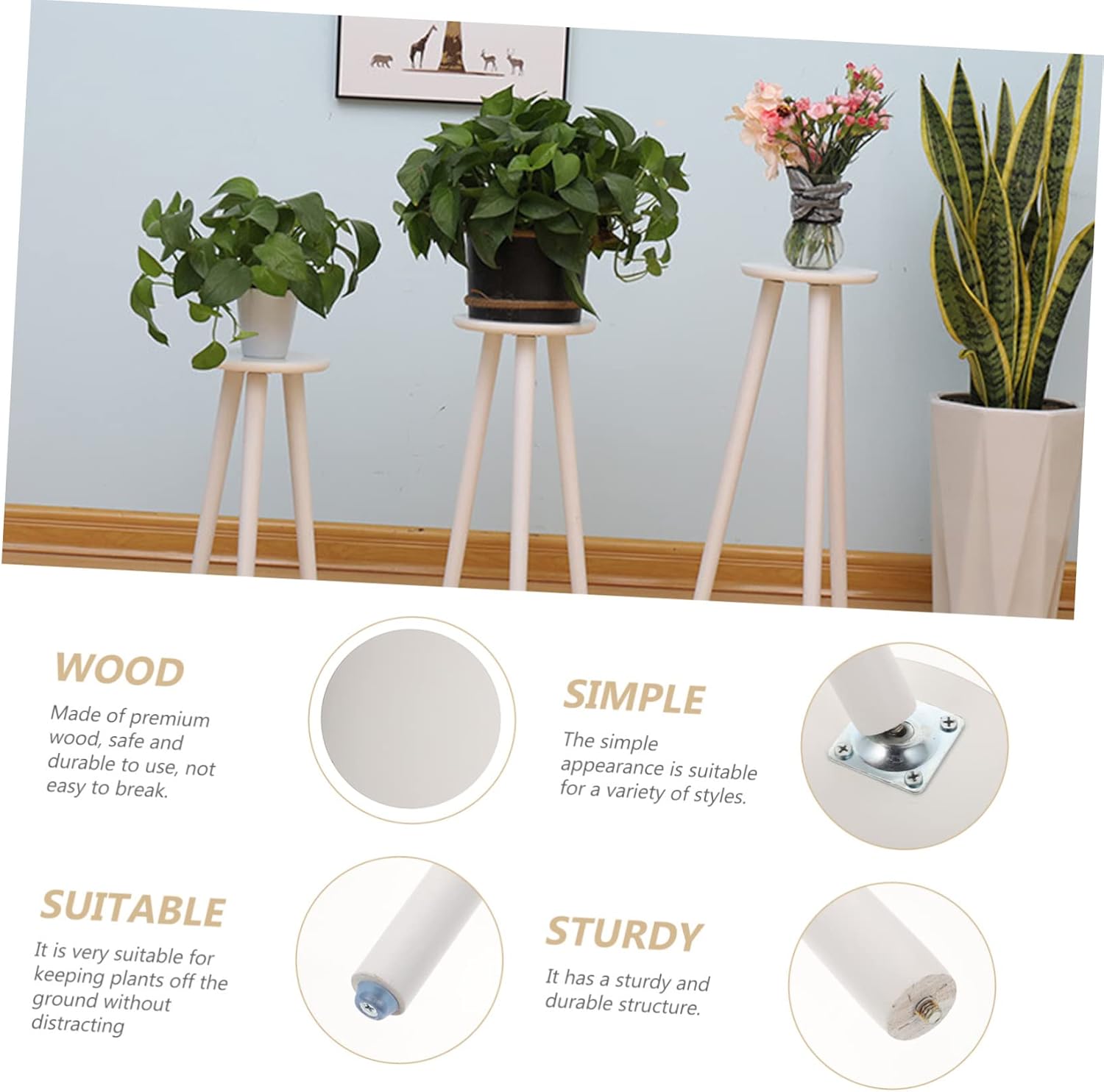 Soporte para macetas de madera, soporte para plantas de piso, mesa auxiliar de madera, mesa de centro de madera maciza, estante para plantas,