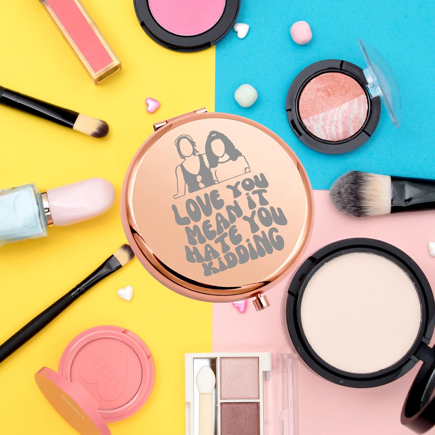 WSNANG Gin Georgia – Espejo de maquillaje de bolsillo compacto para regalar a Georgia Sister Love You Mean It Hate You Kidding (espejo para niños)