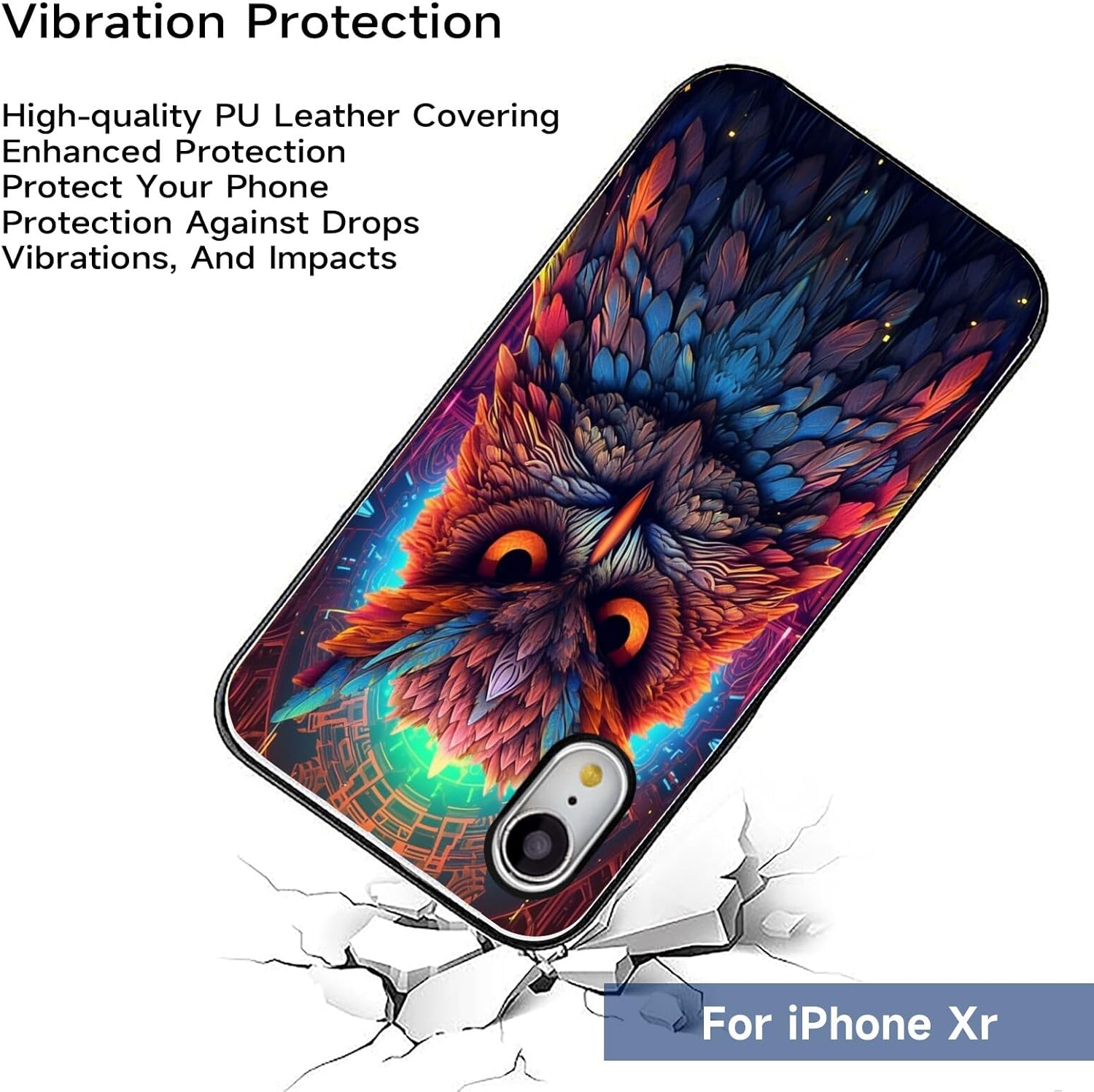 DAFEI Stylish Wallet Case for iPhone Xr with Owl-aa1472 Design – Premium Protection and Functionality Sleek Design Kickstand Feature