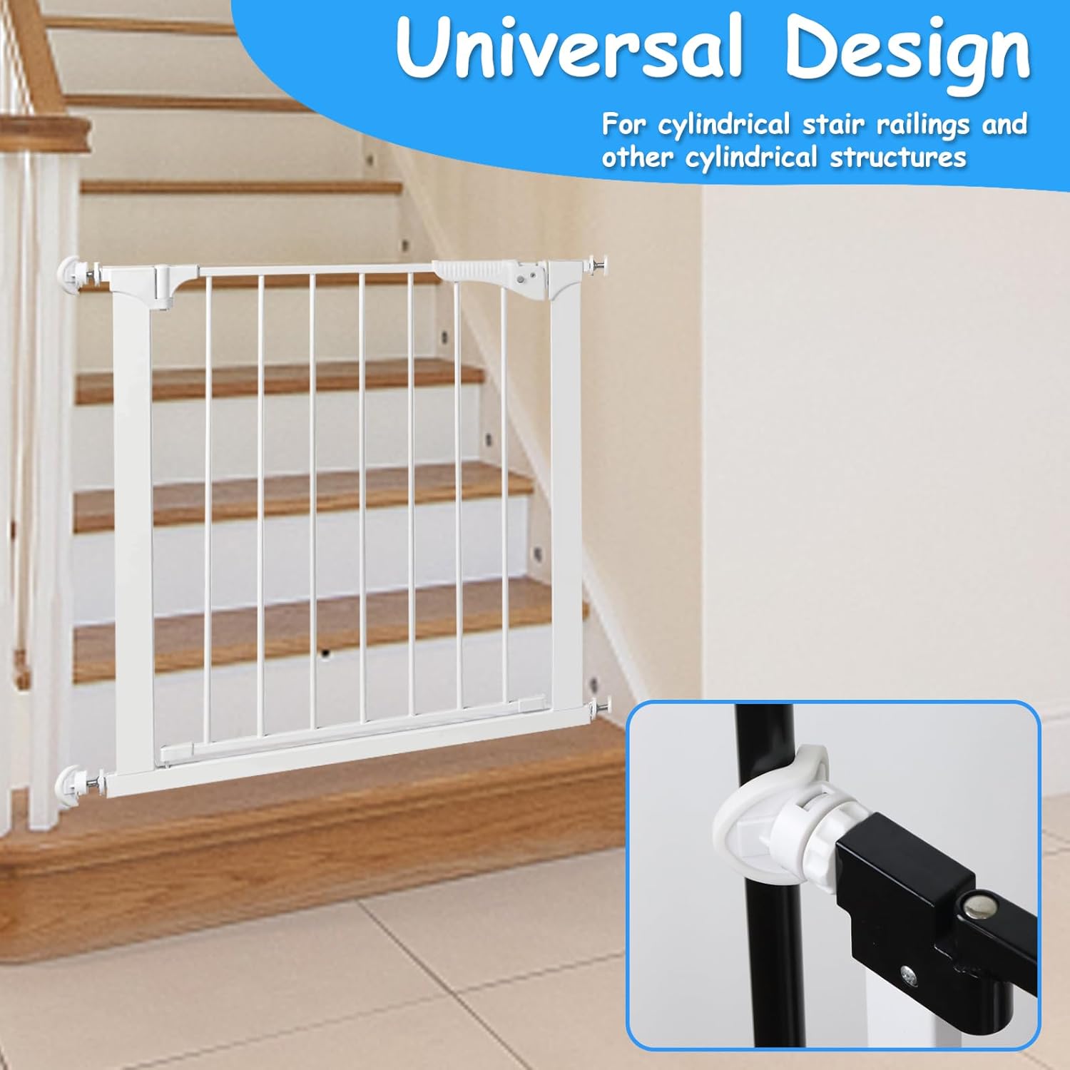 Paquete de 2 adaptadores de barandilla de puerta de bebé para puertas de escalera montadas a presión, kit de piezas de hardware universal para