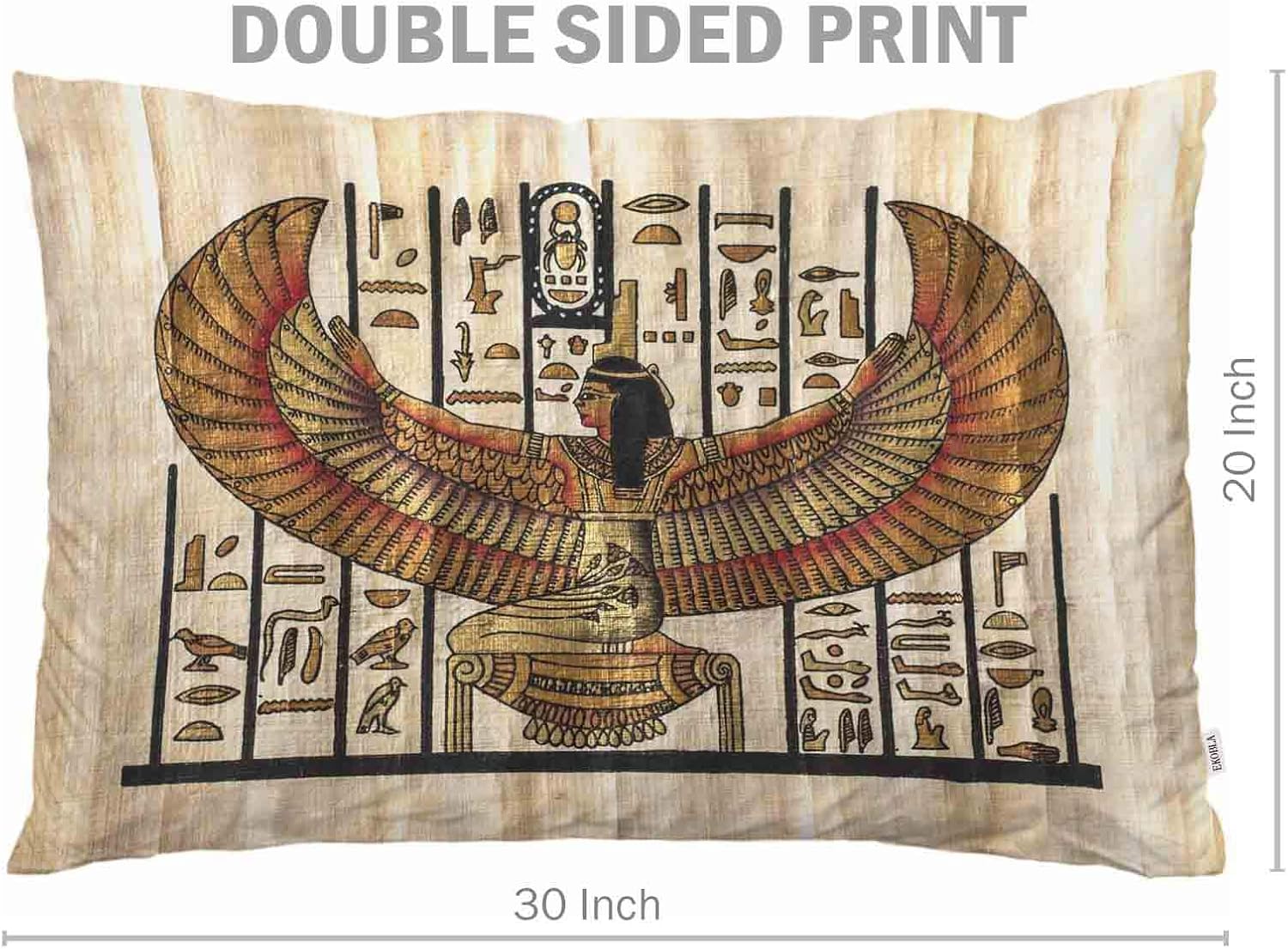EKOBLA Funda de almohada marrón, Egipto, alas egipcias antiguas, tribal, antiguo, pintura antigua, decoración de historia, funda de almohada lumbar