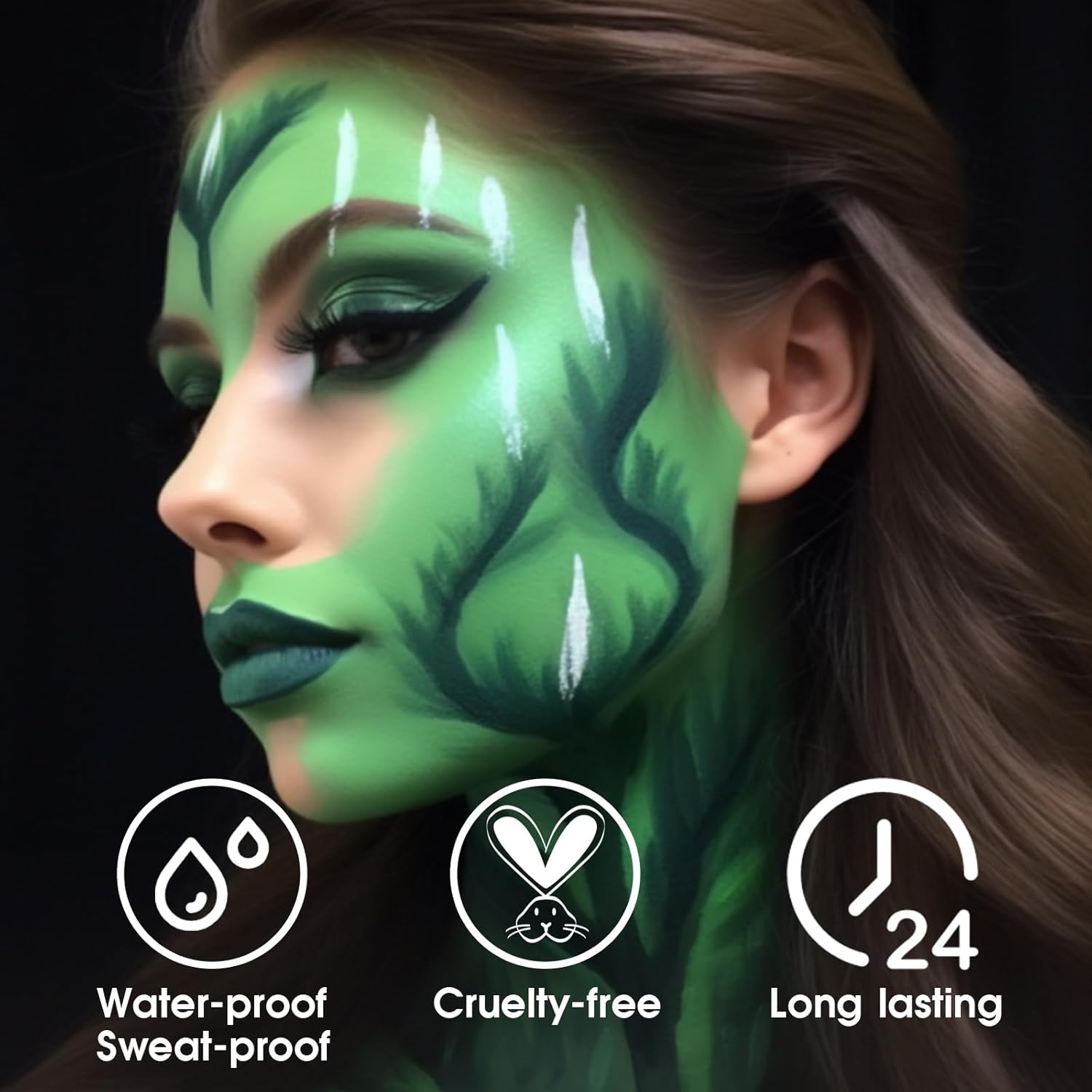Barra de pintura verde para rostro y cuerpo, crema mezclable, negro, verde profundo, kit de pintura facial para camuflaje deportivo, Halloween, SFX,