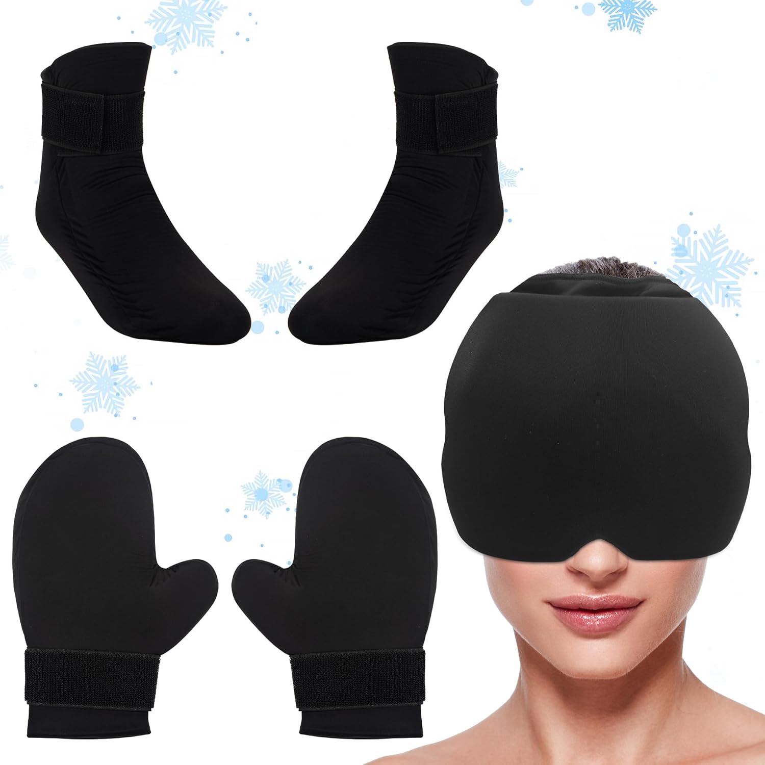 Tilcare – Kit de terapia de frío  Calcetines de gel reutilizables para pies de hielo, gorra fría y guantes de hielo para neuropatía por