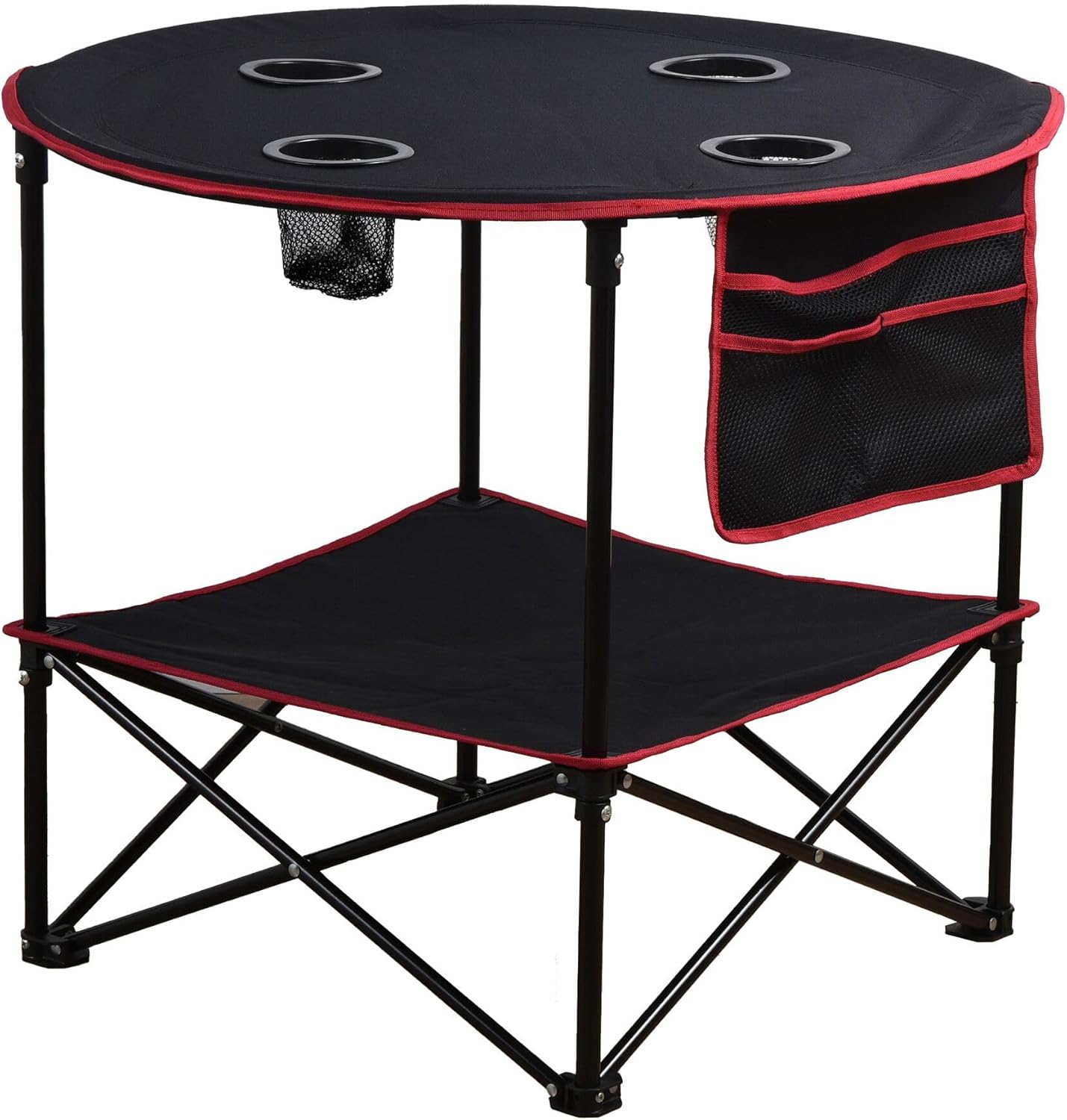 LEADALLWAY Mesa de picnic plegable con 4 portavasos y bolsa de almacenamiento lateral, mesas portátiles plegables de lona plegables con bolsas de