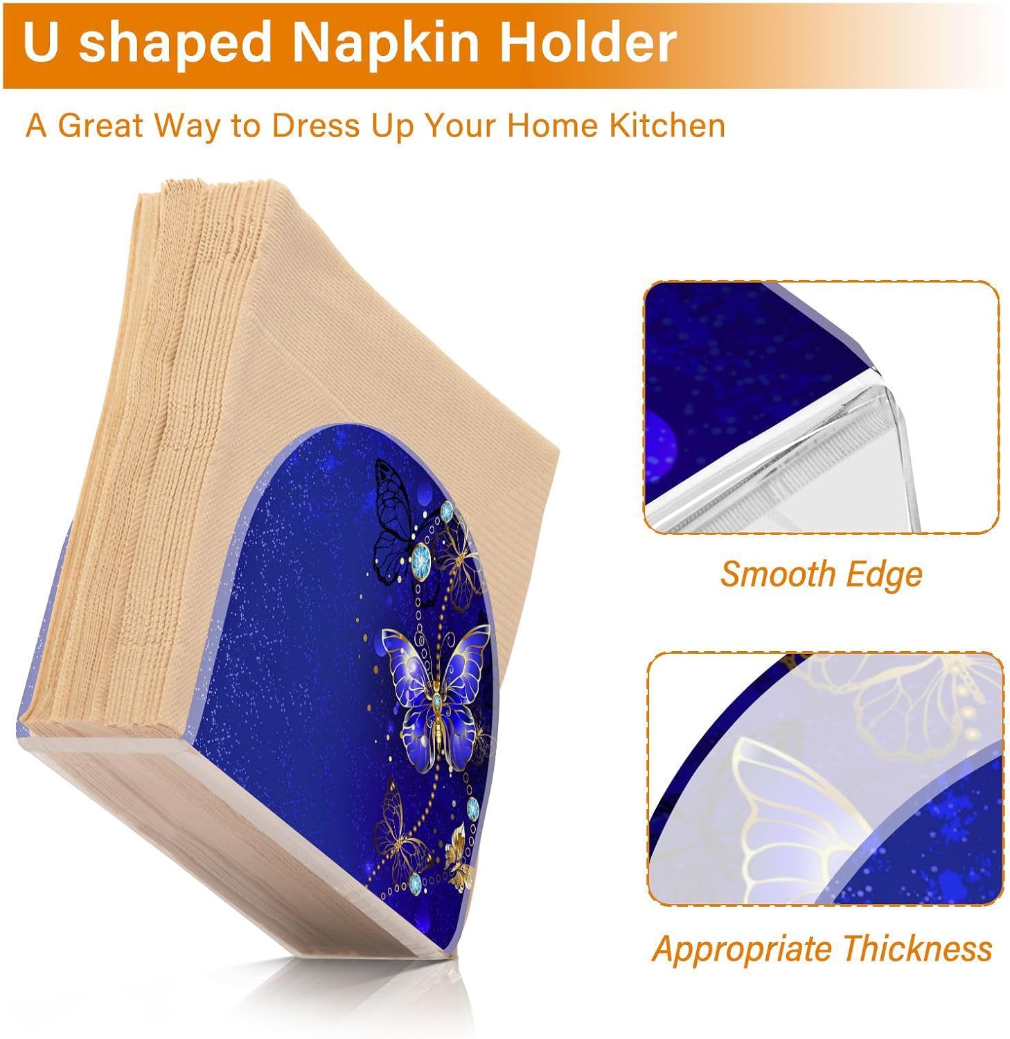 Elegante servilletero de mariposa azul, soportes de acrílico para servilletas de mesa de cóctel, dispensador de papel para cocina, comedor,