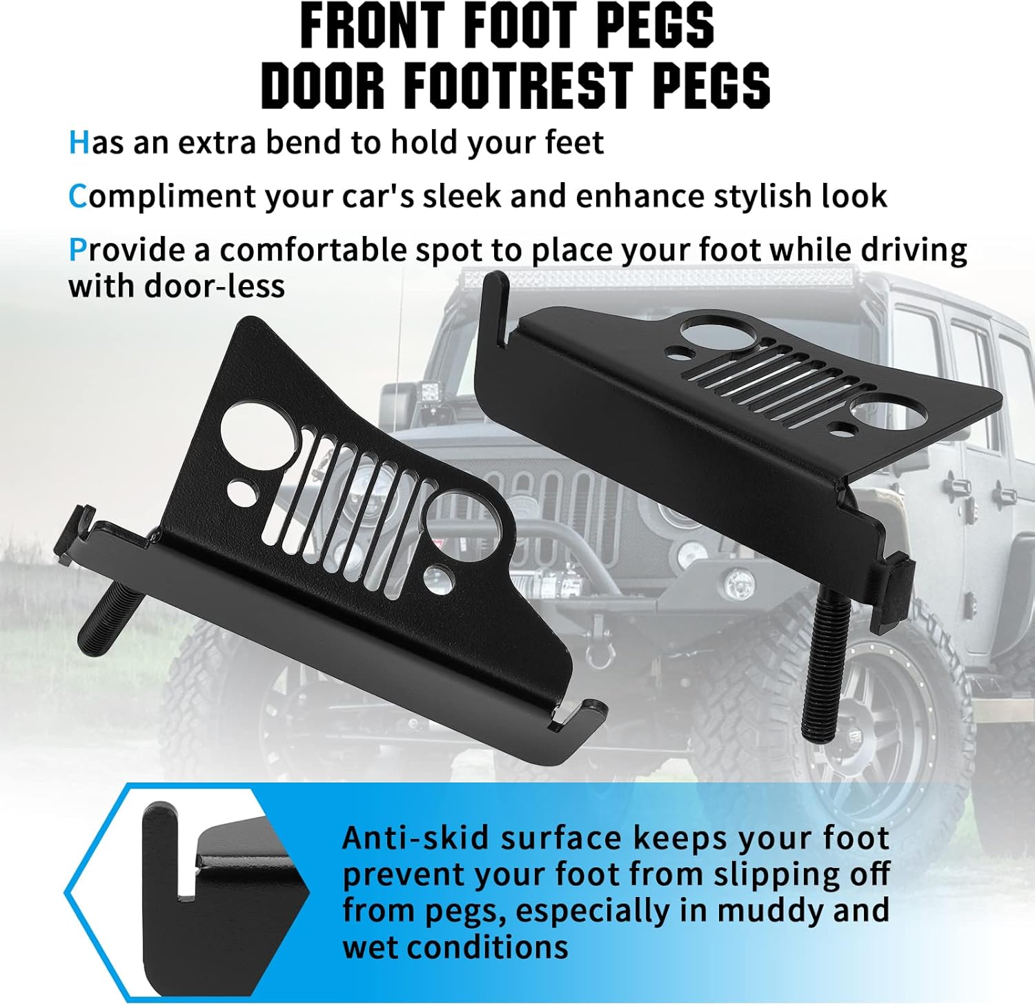 JL – Estriberas delanteras para reposapiés de puerta, pedal con rejilla estilo rejilla para Wrangler JK JKU JL JLU 2007-2022