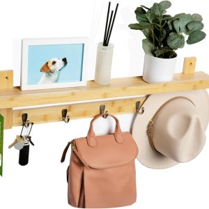 DECOMIL – Perchero con estante, Perchero de bambú, Perchero de montaje en pared, perchero con estante DECOMIL – Perchero con estante, Perchero de bambú, Perchero de montaje en pared, perchero con estante