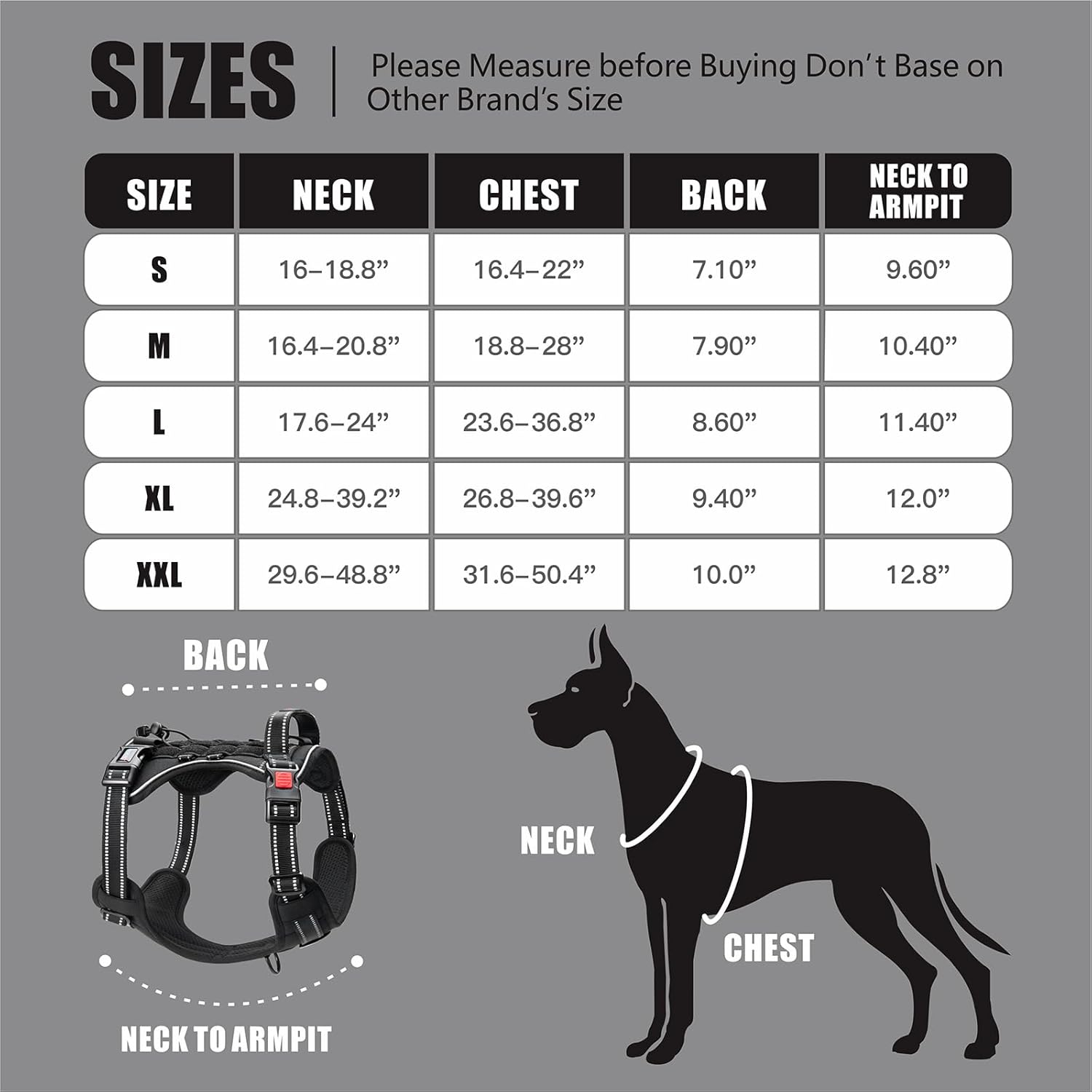 PHOEPET Arnés táctico sin tirones para perro, chaleco de servicio con paneles Molle y bucle, fácil control con asa para perros grandes (negro, XL)