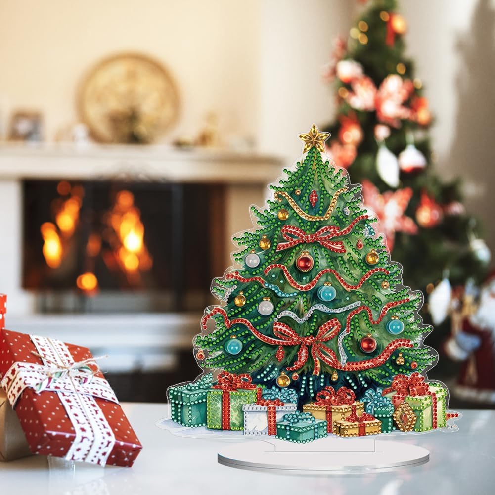 Orgone Kit de adornos de escritorio de árbol de Navidad para adultos, pintura acrílica por números, decoración de Navidad de escritorio, kit de