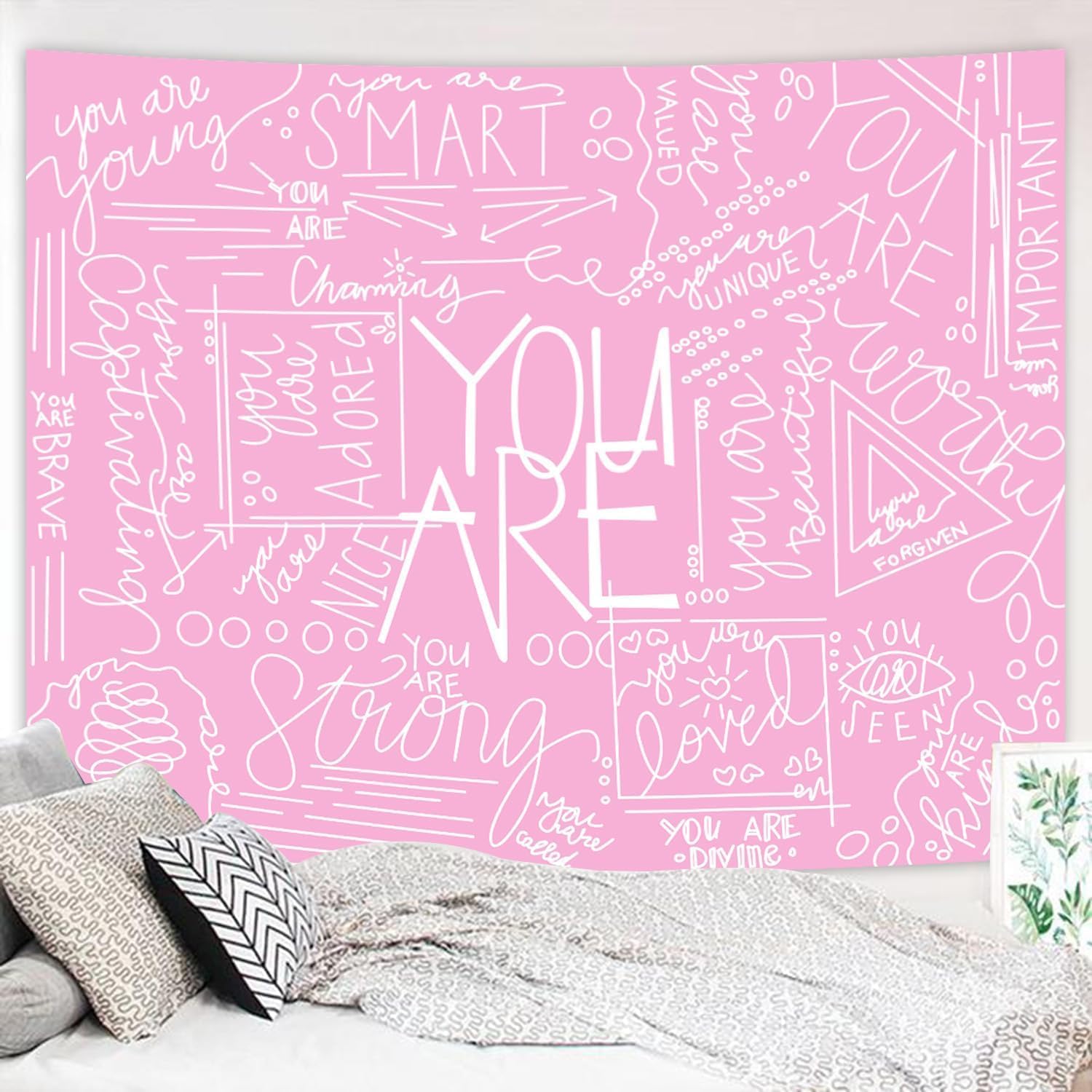 Miytal Quote You are – Tapiz de pared, arte inspirador para colgar en la pared, tapiz blanco para dormitorio de adolescentes y niñas, 59.1 x 80