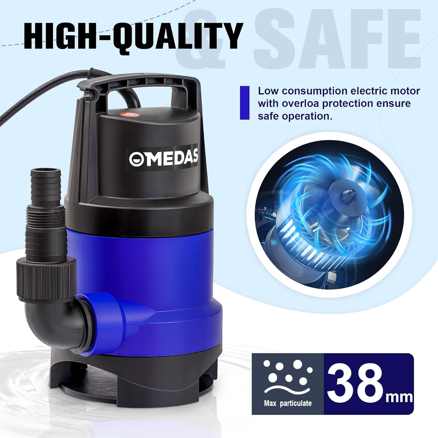 MEDAS 1HP 3434 GPH Bomba de sumidero sumergible limpiasucia bomba de agua portátil con cable de 16.4 pies para piscina, jardín, sótano, tina,