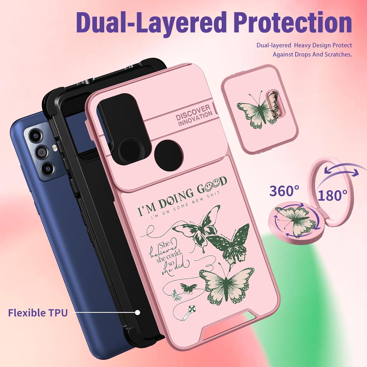 Funermei Funda para teléfono Motorola Moto G Pure 2 en 1, funda para teléfono Moto G Power 2022, funda para Moto G Play 2023 para mujeres, diseño