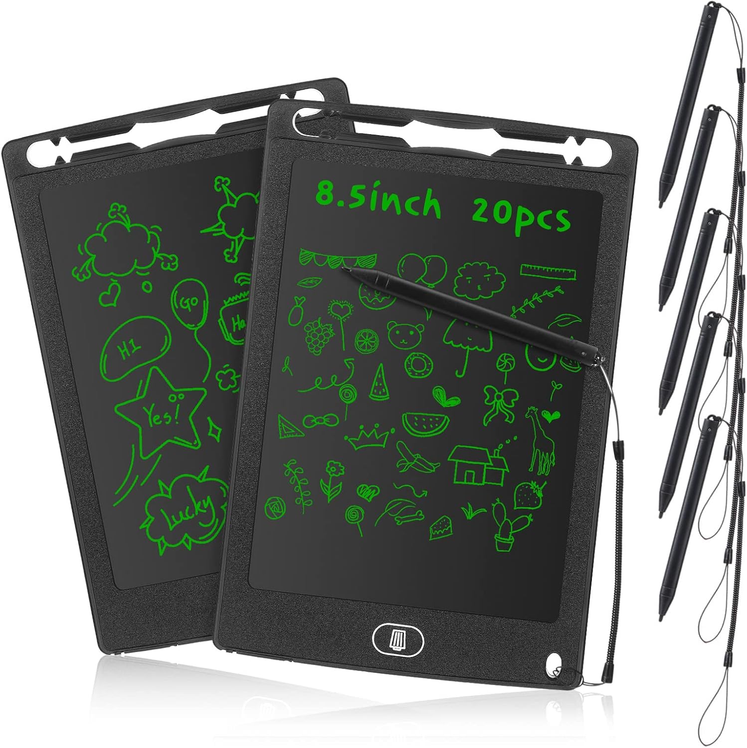 Paquete de 20 tabletas de escritura LCD con lápiz capacitivo de repuesto y cordón, almohadilla de escritura de 8.5 pulgadas, borrable, reutilizable,